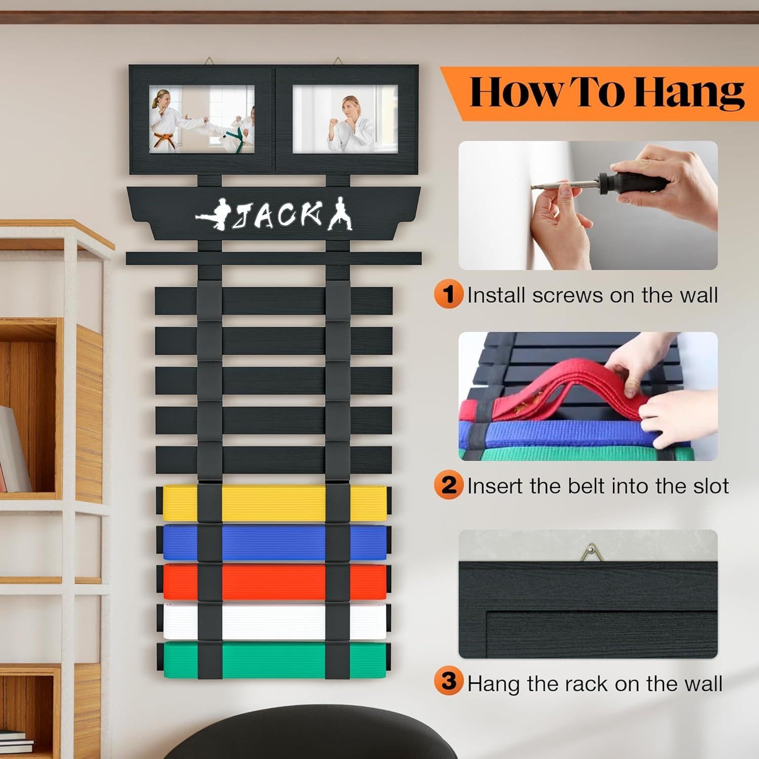 Soporte de Cinturones de Karate Jolitac - Bambú para 10 Cinturones