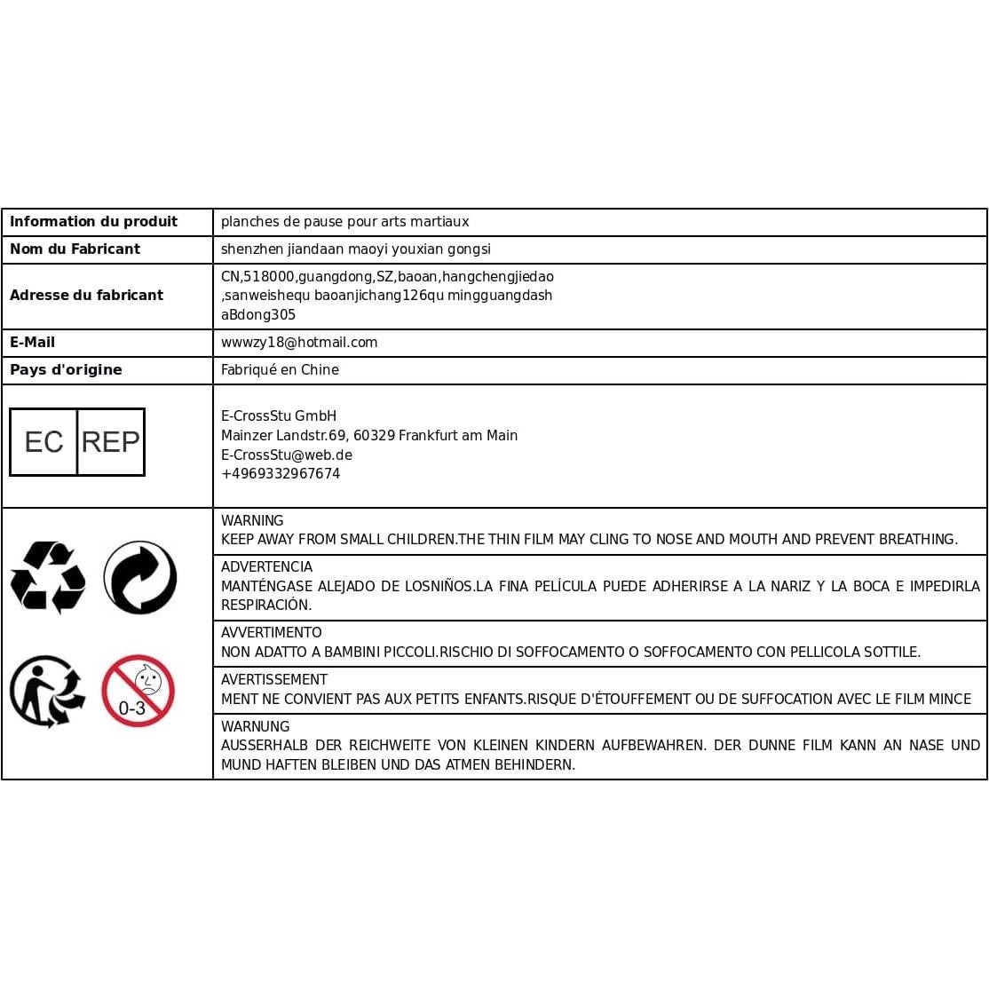Tabla de Rompimiento Kowaku para Taekwondo y Karate 37.4x23.4cm