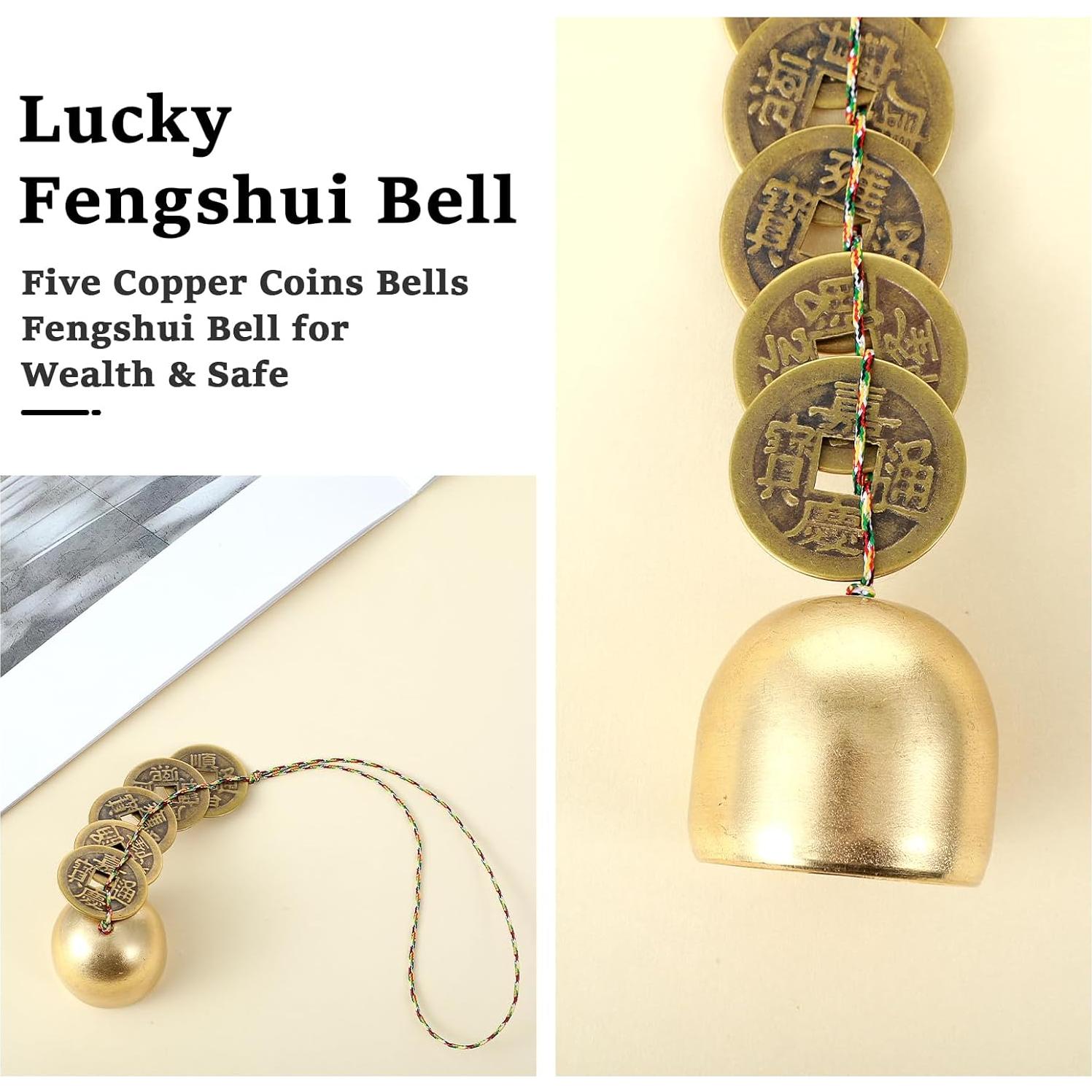 Campana Feng Shui de Cobre CIATBYYJ con 5 Monedas de Suerte