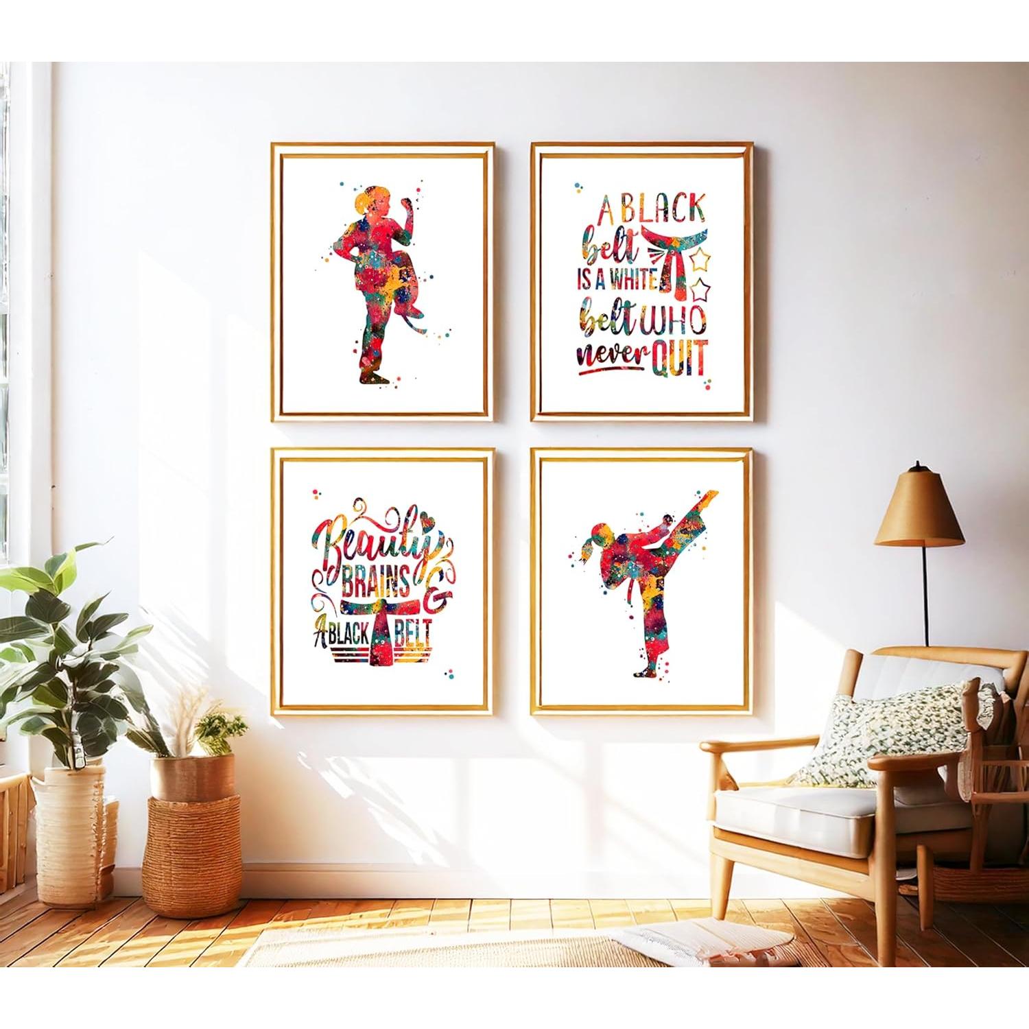 Conjunto de Impresiones Acuarela Karate Chica 8x10 cm