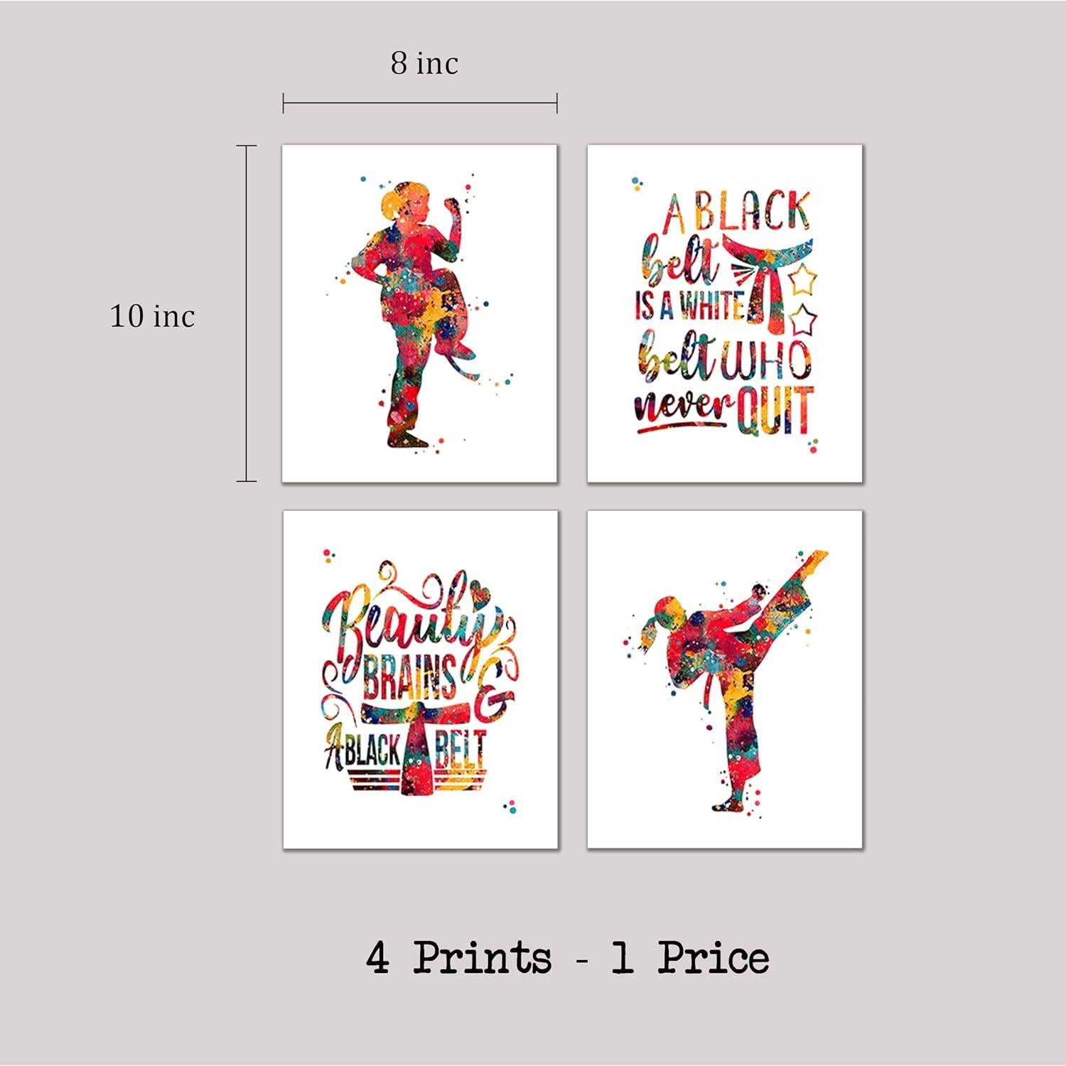 Conjunto de Impresiones Acuarela Karate Chica 8x10 cm