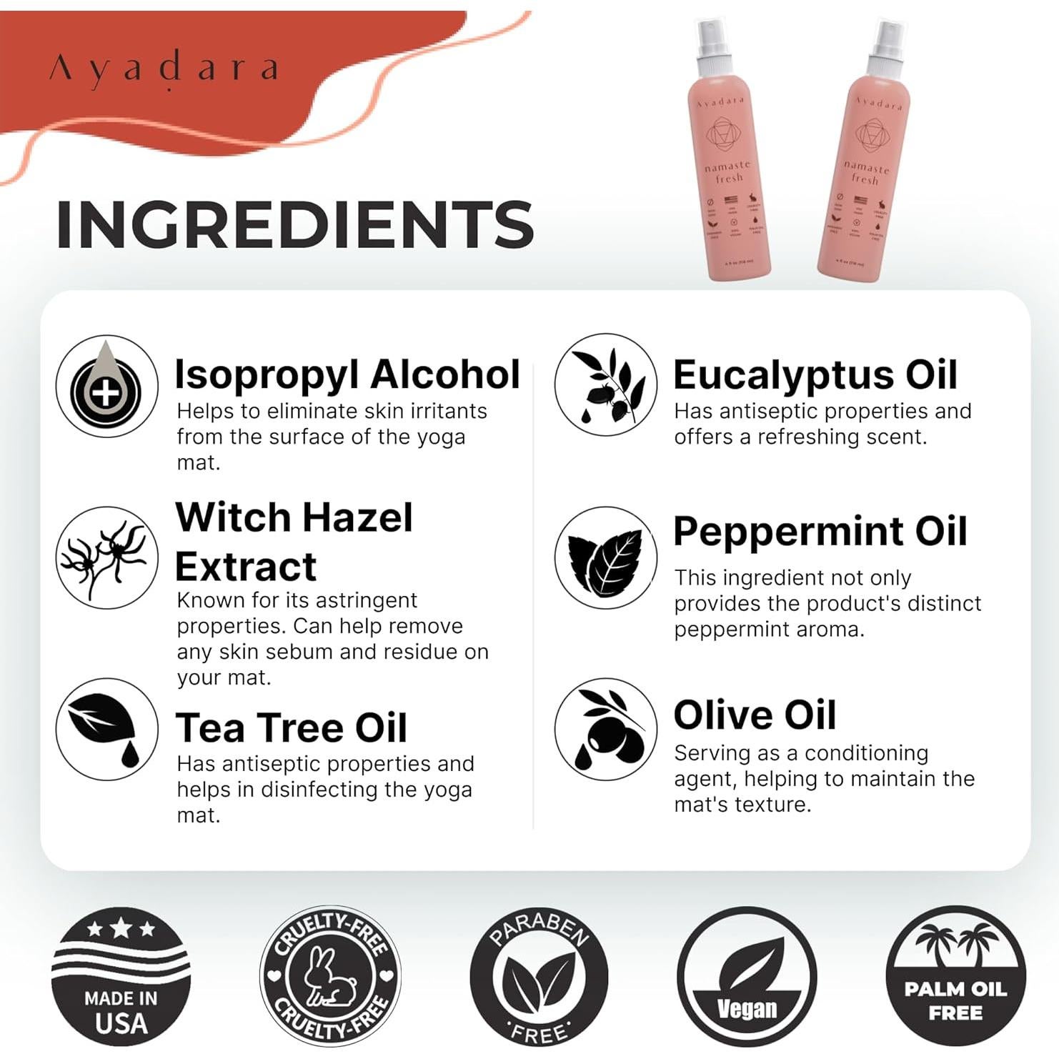 Spray Limpiador de Esteras de Yoga Ayadara 2x1000 Pulverizaciones