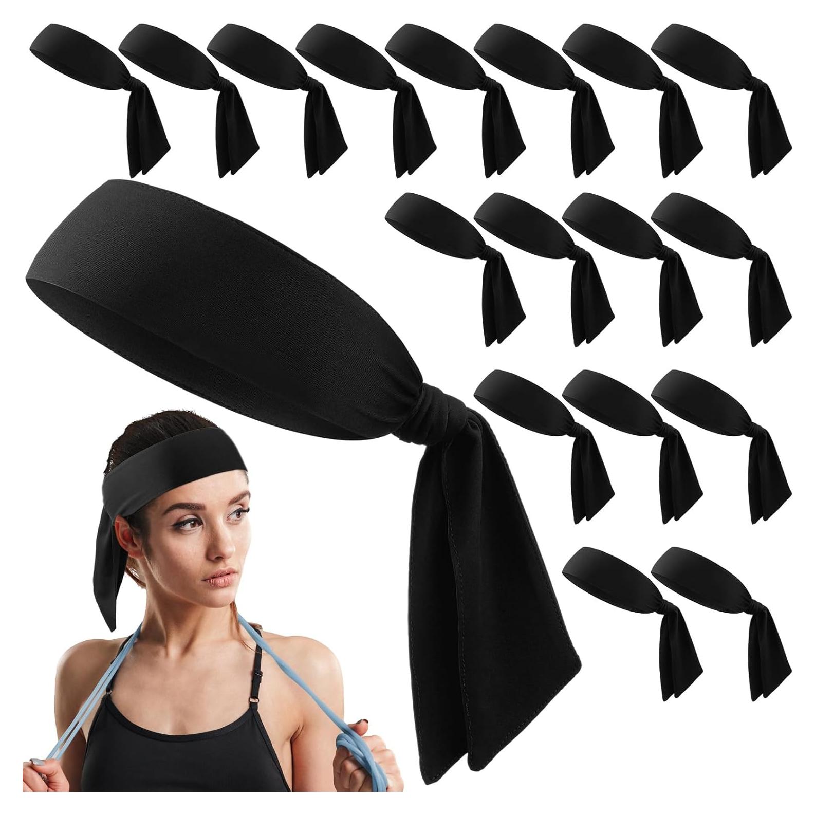 Hiboom 18 Corbatas Diademas Deportivas Negras para Ejercicio