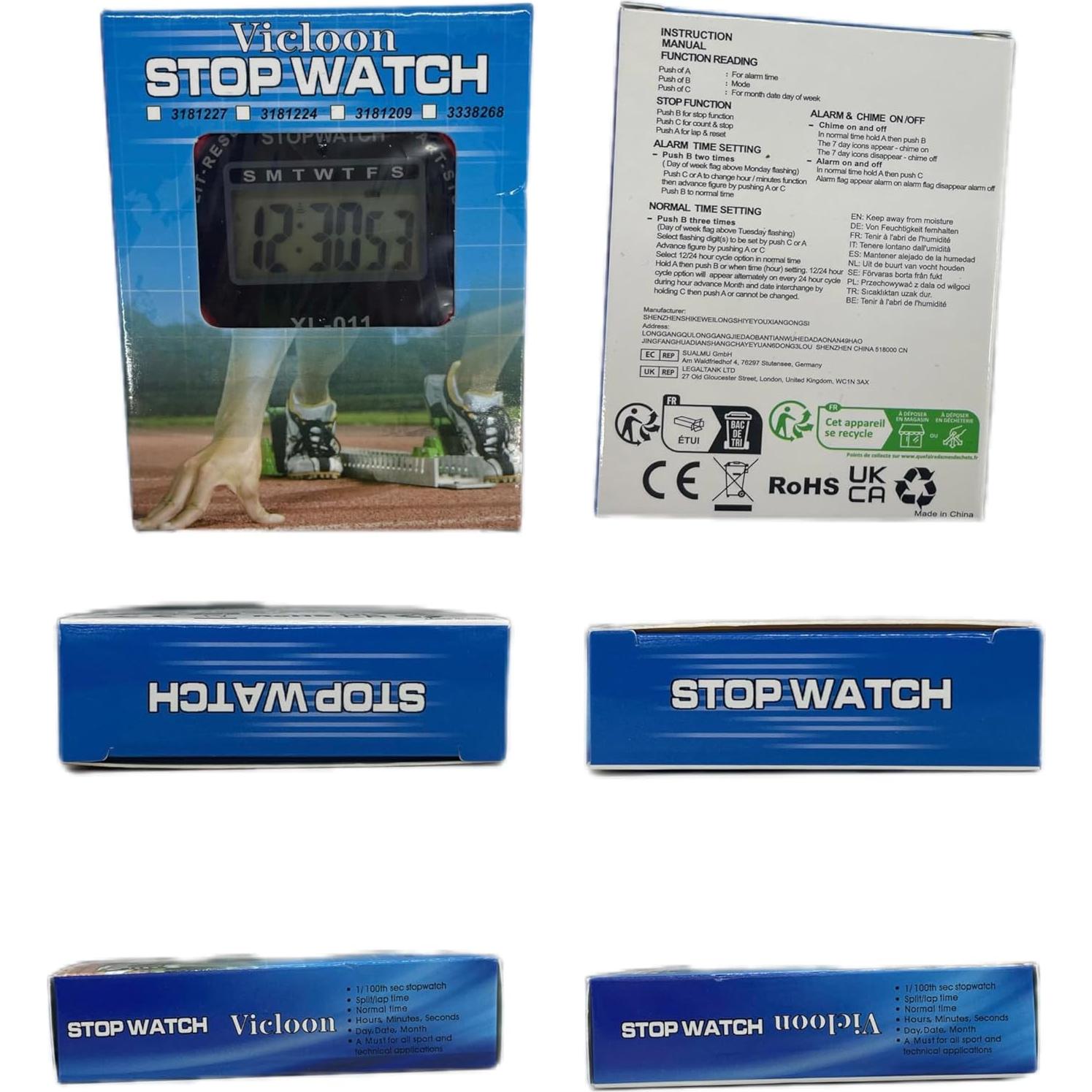 Cronómetro Deportivo Digital Vicloon Rojo, Pantalla 9.7 cm