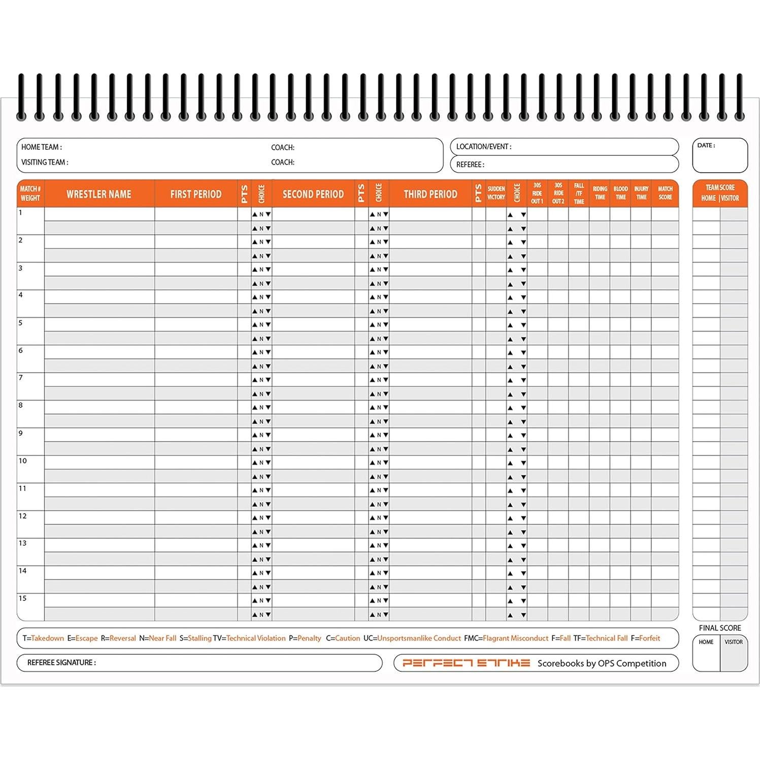 Libro de Puntuación de Lucha Perfecta - Perfect Strike - Resistente