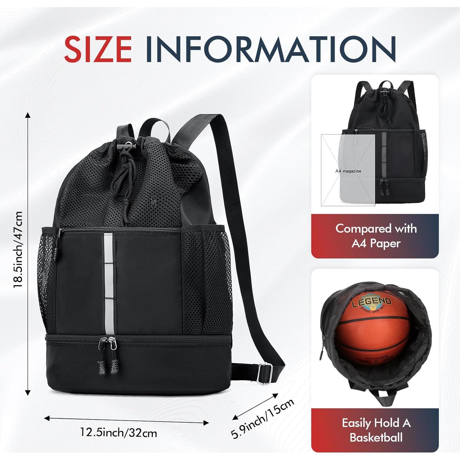 Bolsa de Gimnasio PinCute con Cuerda Negra 22.4L Impermeable