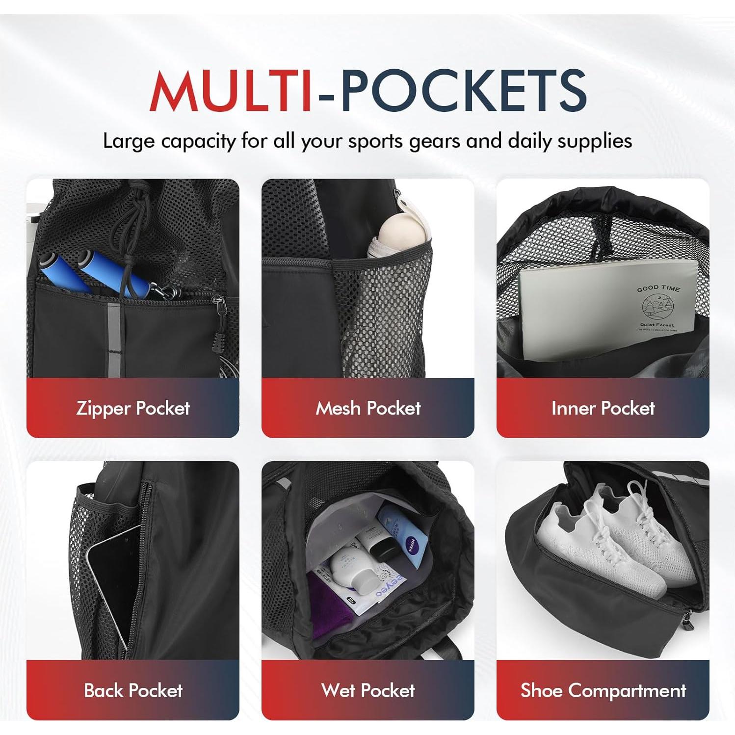 Bolsa de Gimnasio PinCute con Cuerda Negra 22.4L Impermeable