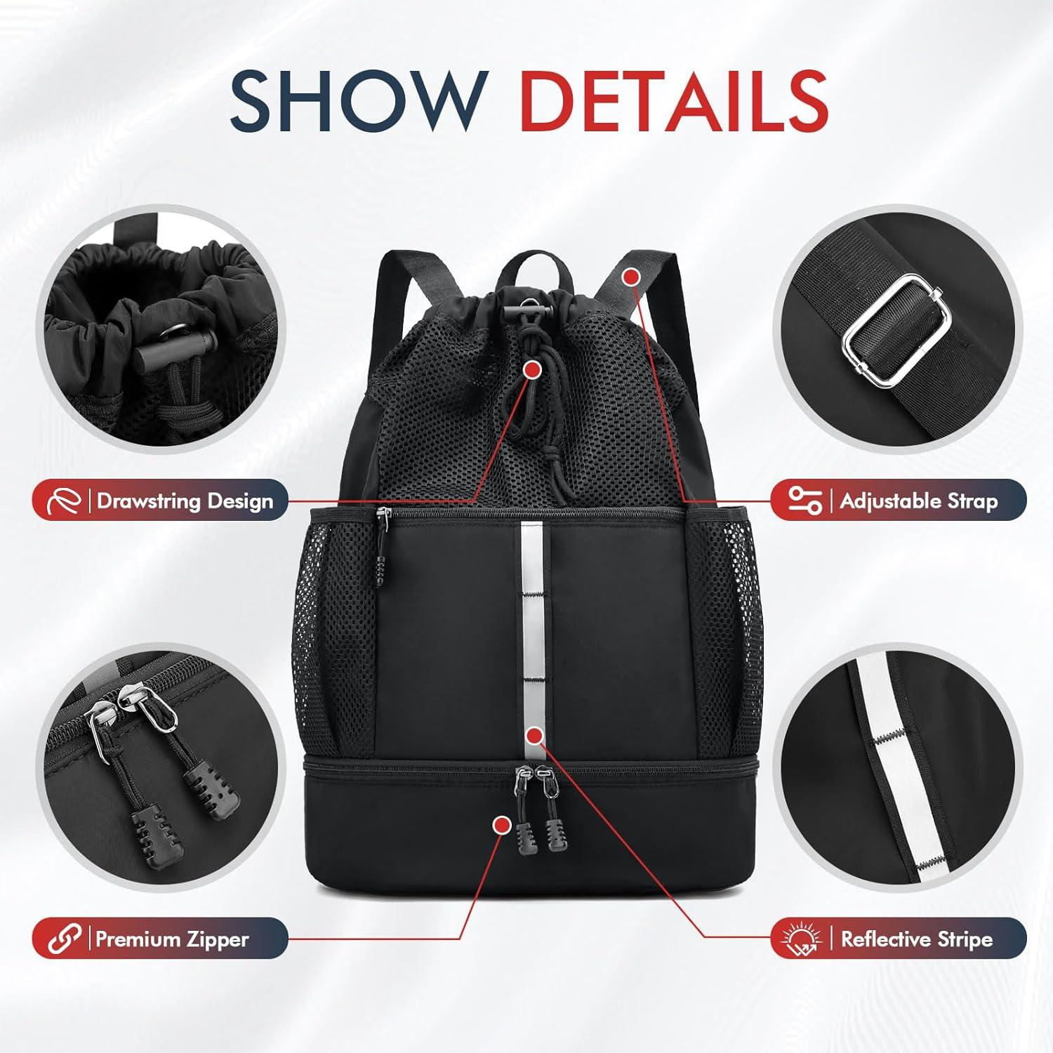 Bolsa de Gimnasio PinCute con Cuerda Negra 22.4L Impermeable