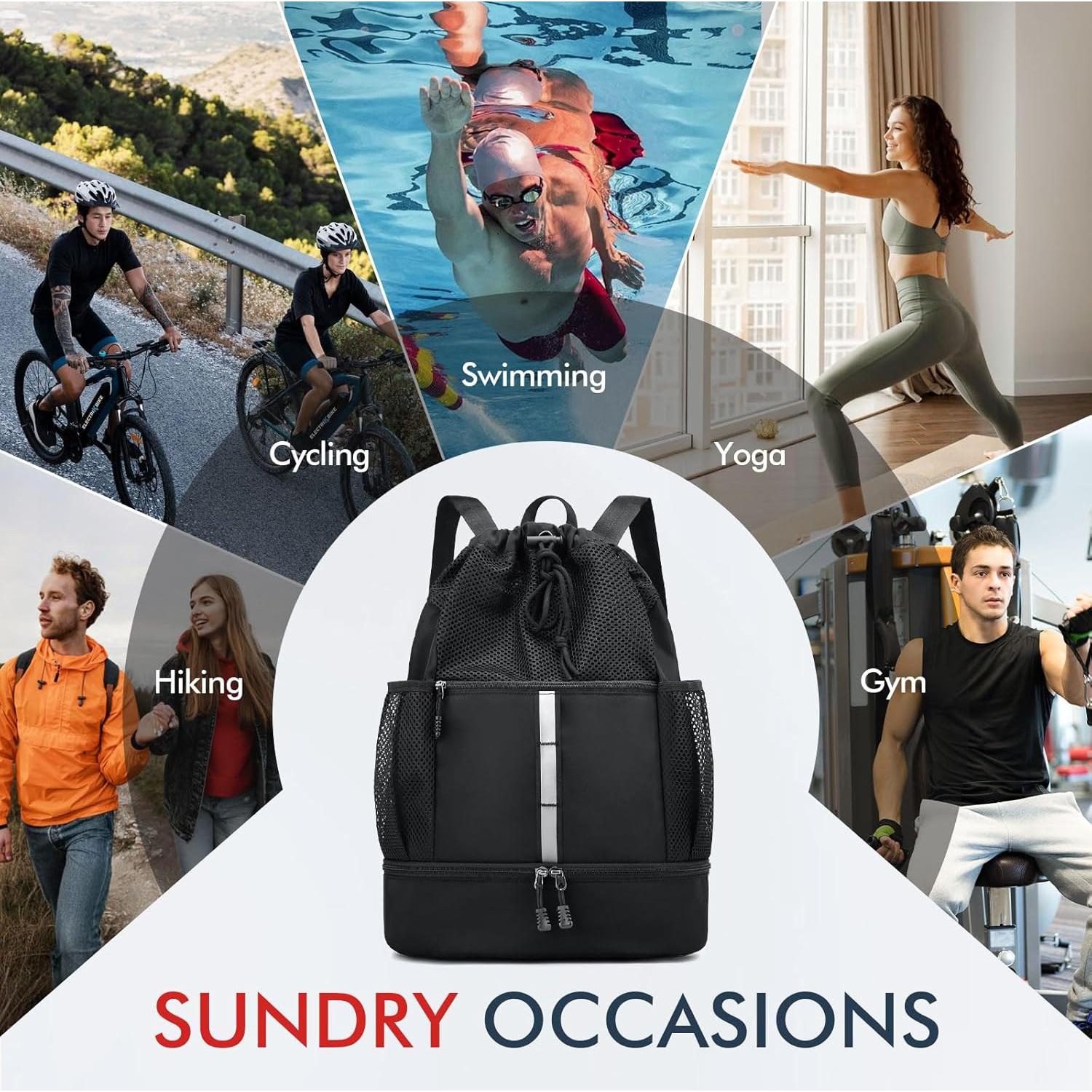 Bolsa de Gimnasio PinCute con Cuerda Negra 22.4L Impermeable