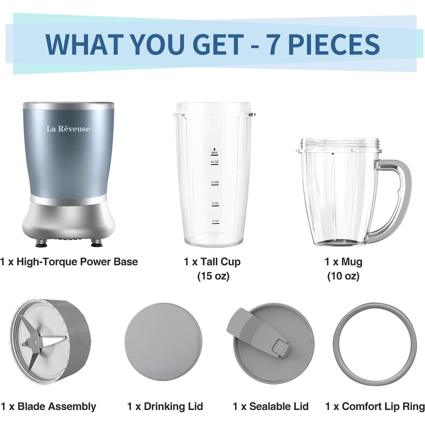 Licuadora Personal La Reveuse 250W 2 Tazas Libre BPA Azul