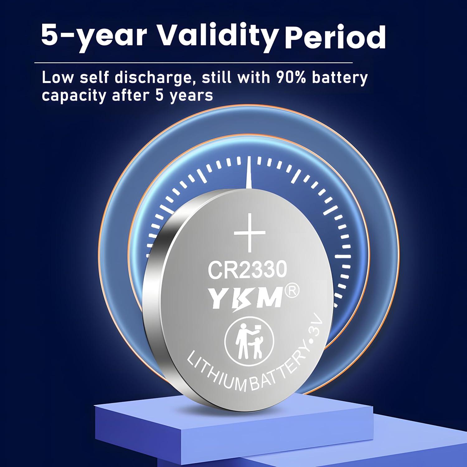 Paquete de 5 Baterías de Litio YKM CR2330 3V para Control Remoto