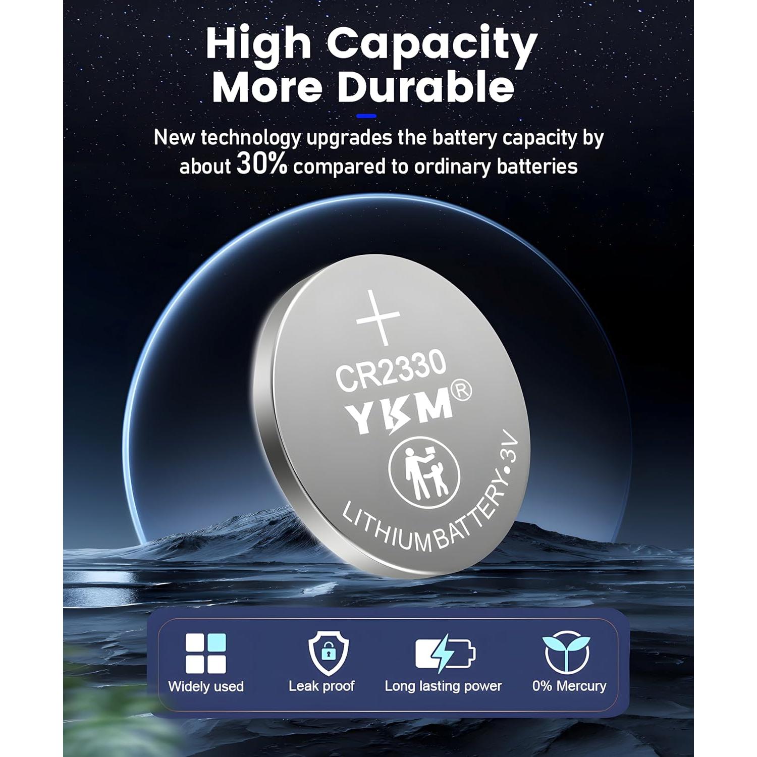 Paquete de 5 Baterías de Litio YKM CR2330 3V para Control Remoto