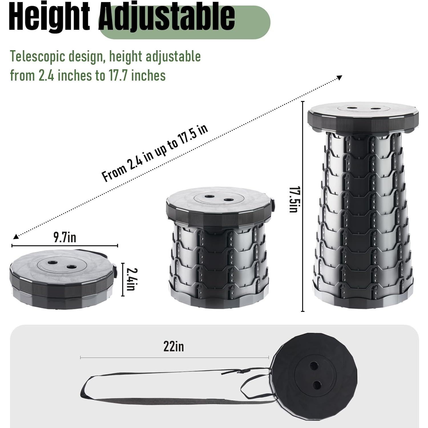 Taburete Plegable Doseno Ajustable 6.1-44.5 cm Negro