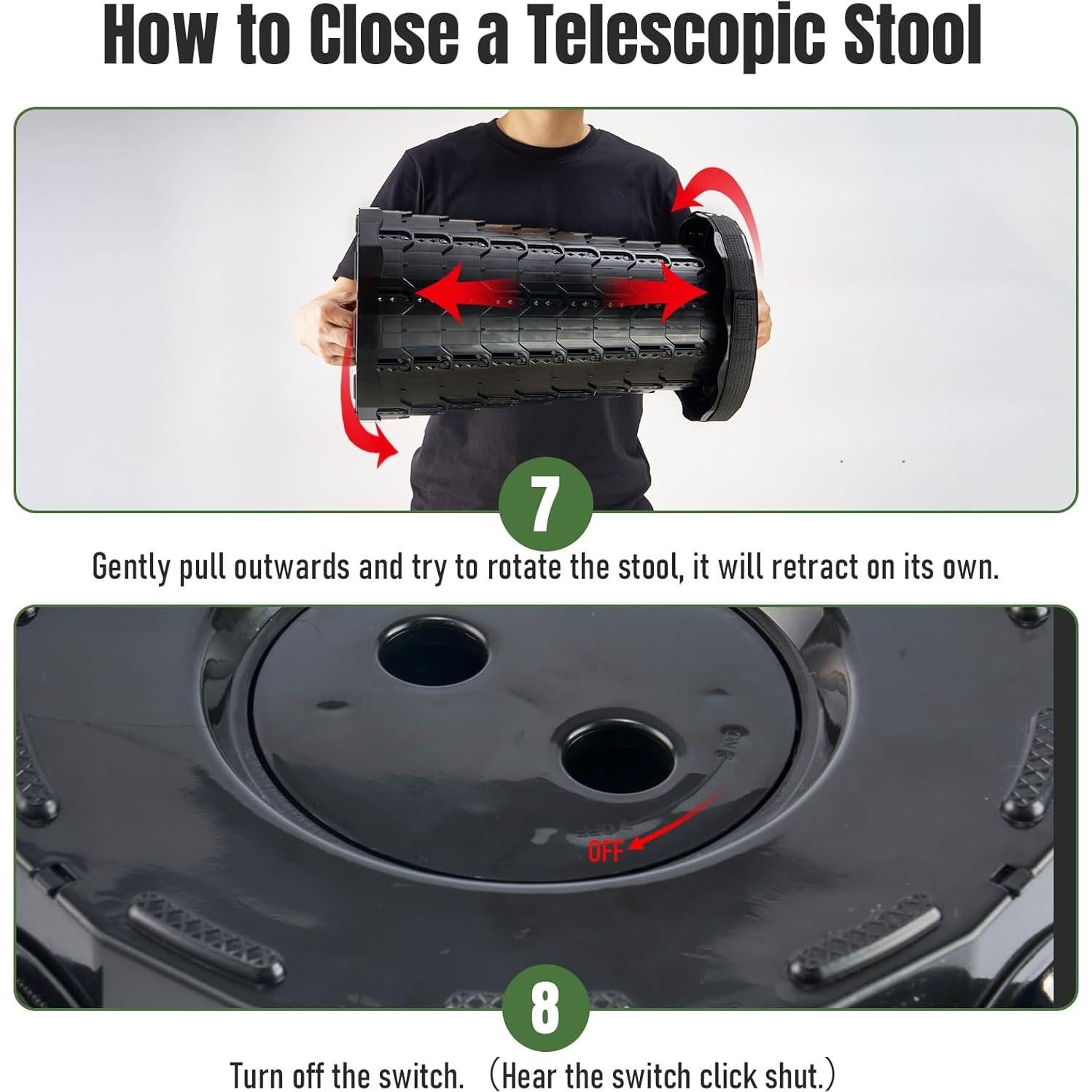 Taburete Plegable Doseno Ajustable 6.1-44.5 cm Negro