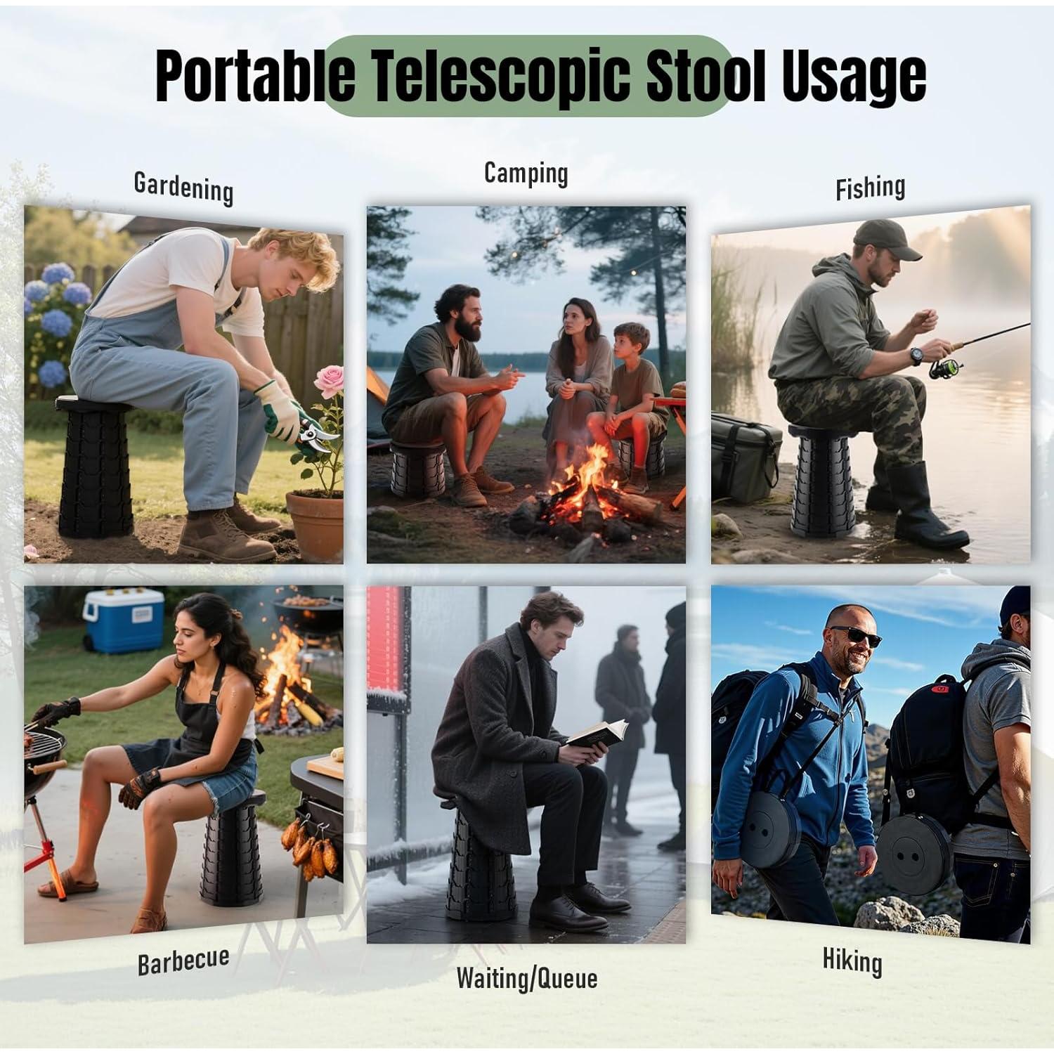 Taburete Plegable Doseno Ajustable 6.1-44.5 cm Negro