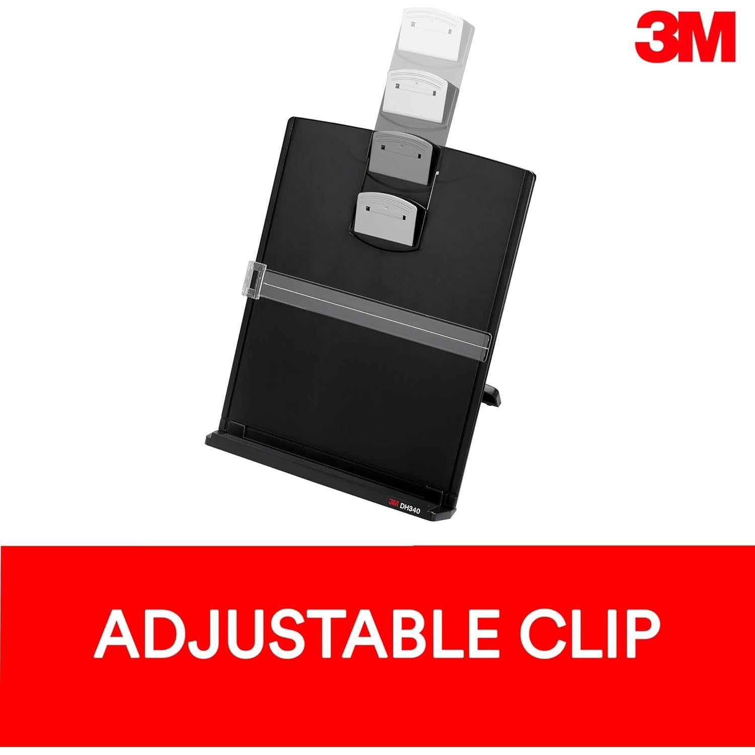 Soporte de Documentos 3M DH340MB, Clip Ajustable Negro
