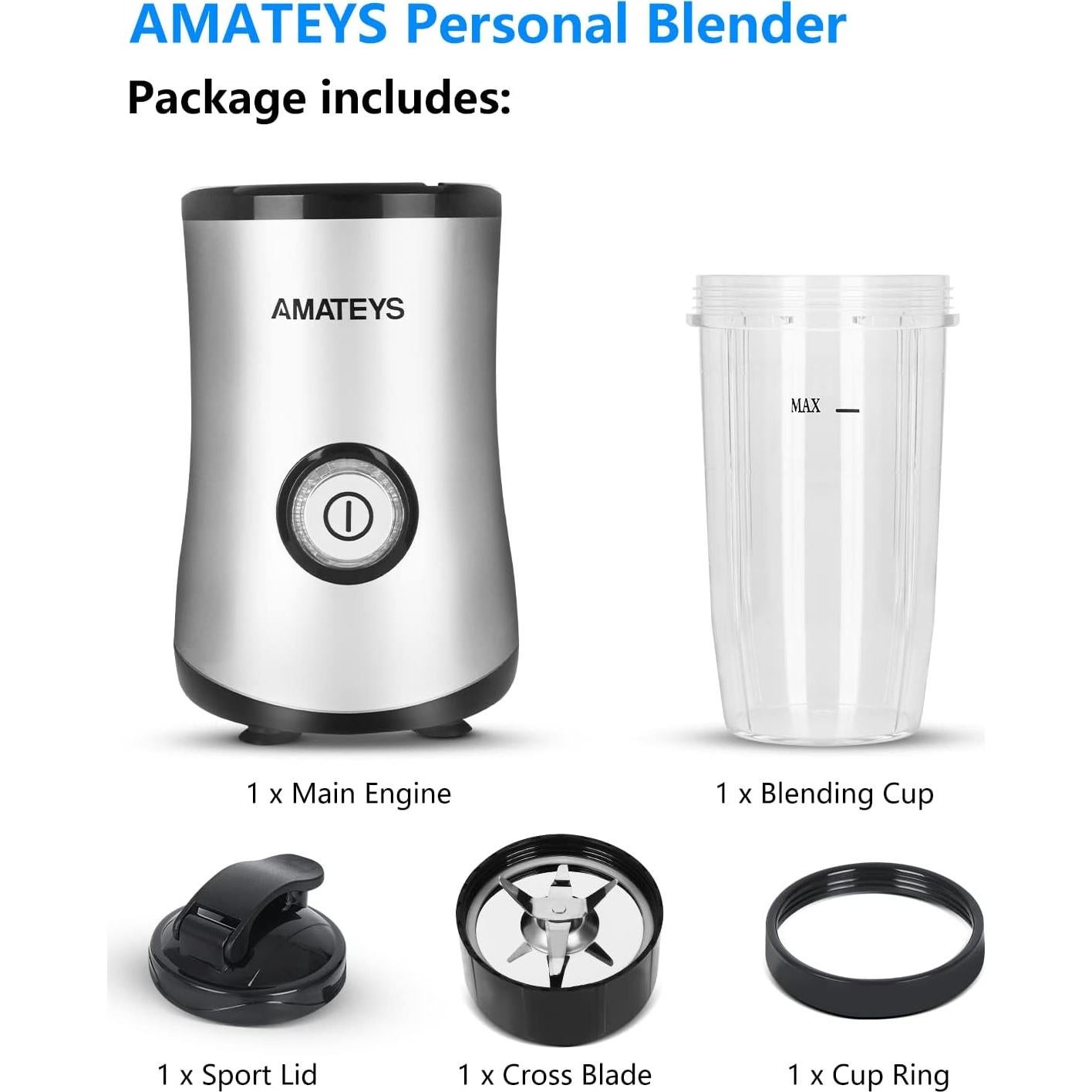 Licuadora Personal Amateys 350W 710ml Fácil de Limpiar