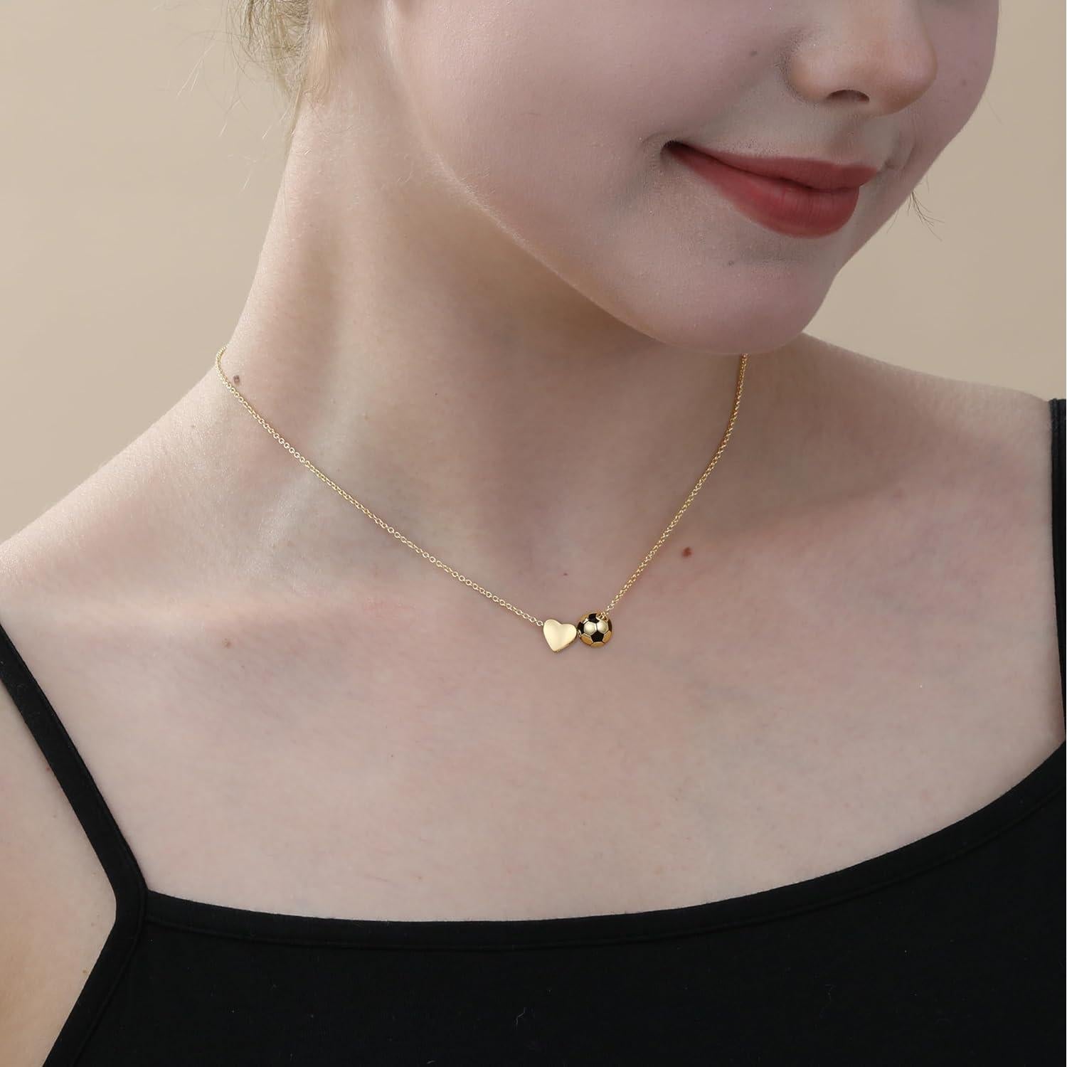 Collar de Fútbol para Mujeres - Joyería Oro 16+3 Pulgadas