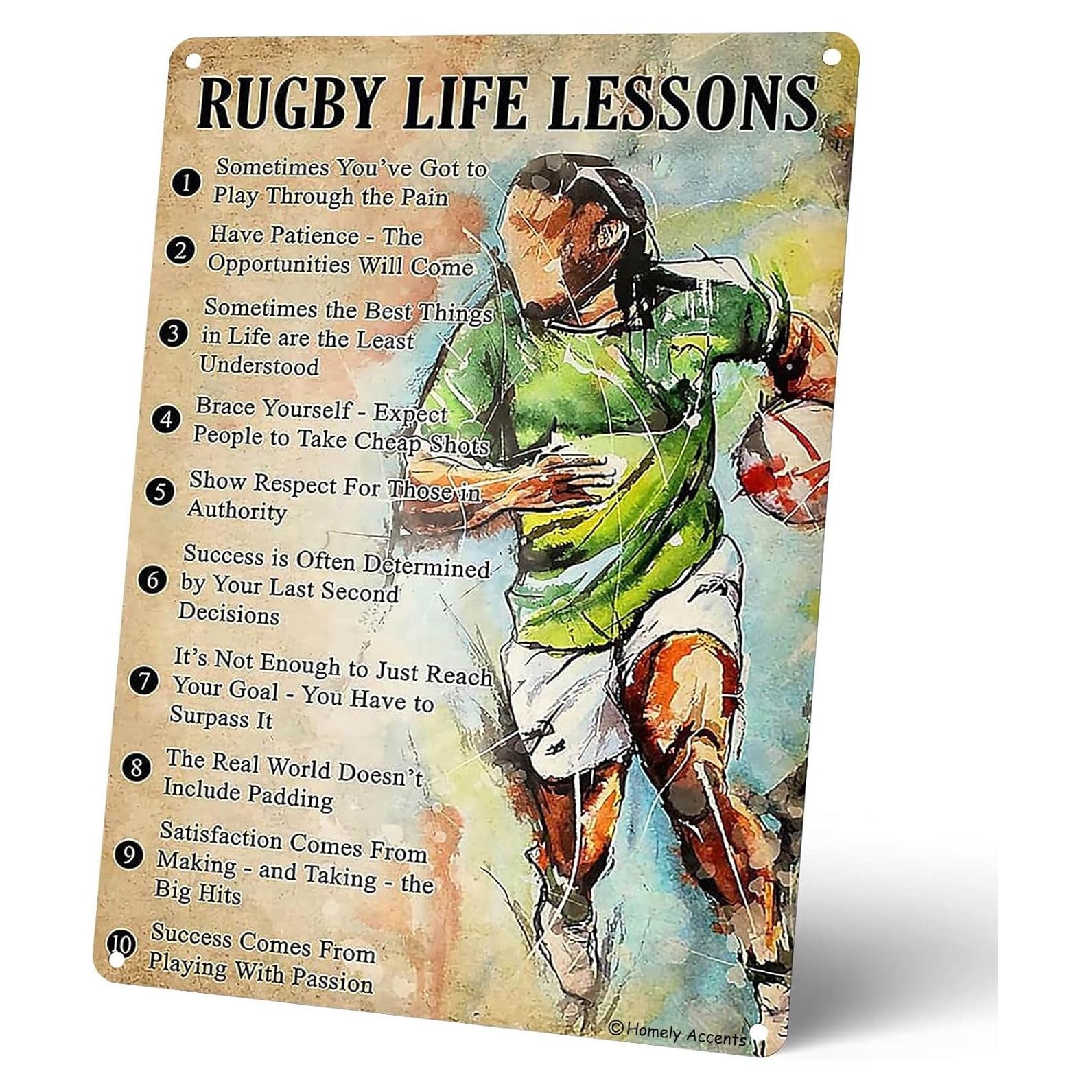 Cartel de Metal Lecciones de Vida Rugby 20x30 cm Vintage