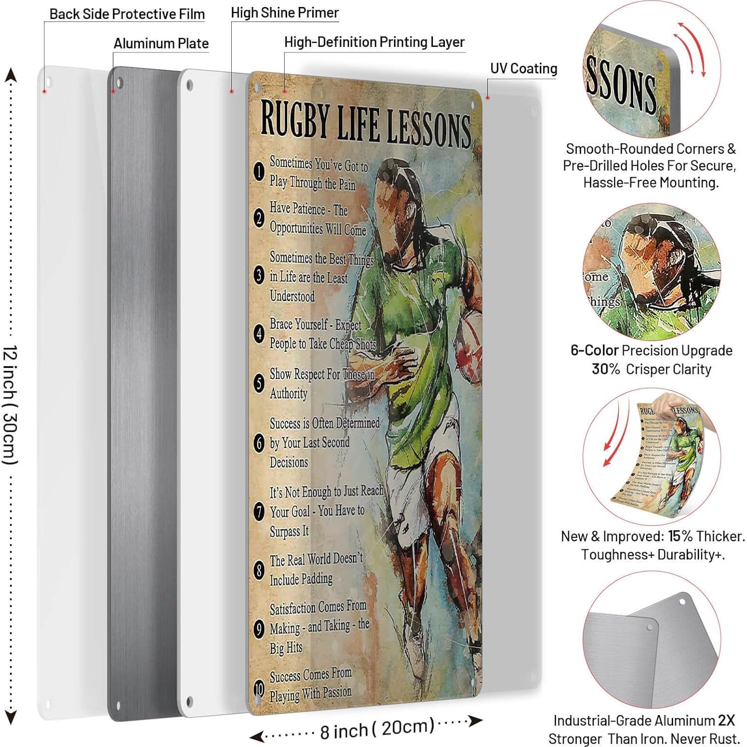 Cartel de Metal Lecciones de Vida Rugby 20x30 cm Vintage
