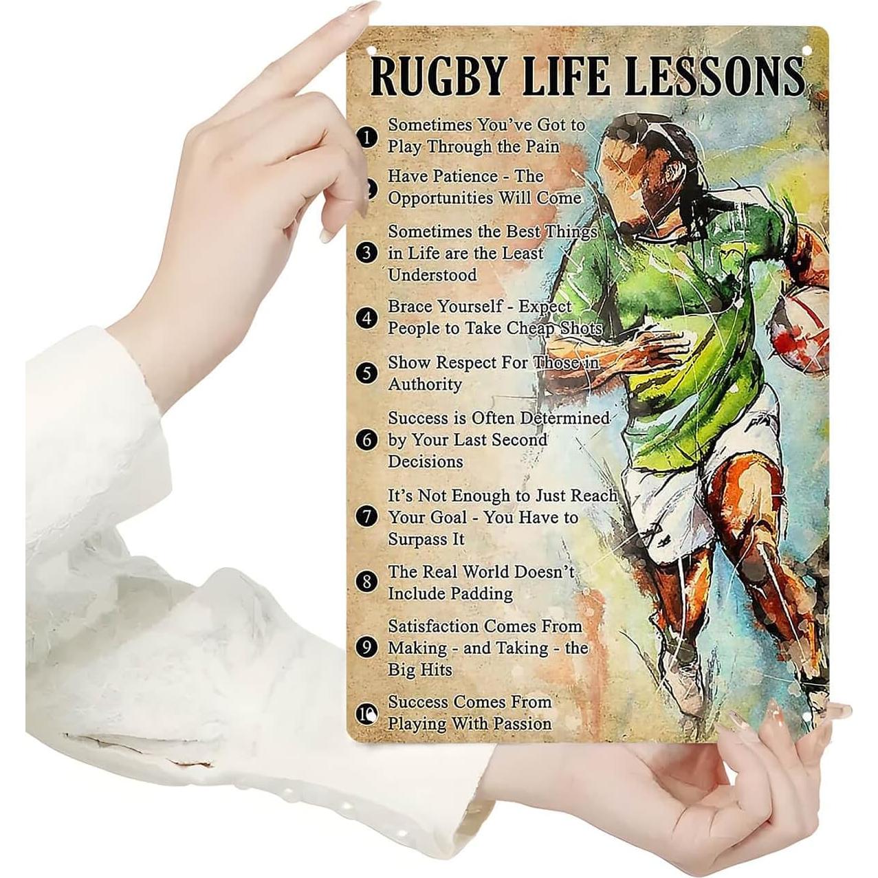 Cartel de Metal Lecciones de Vida Rugby 20x30 cm Vintage