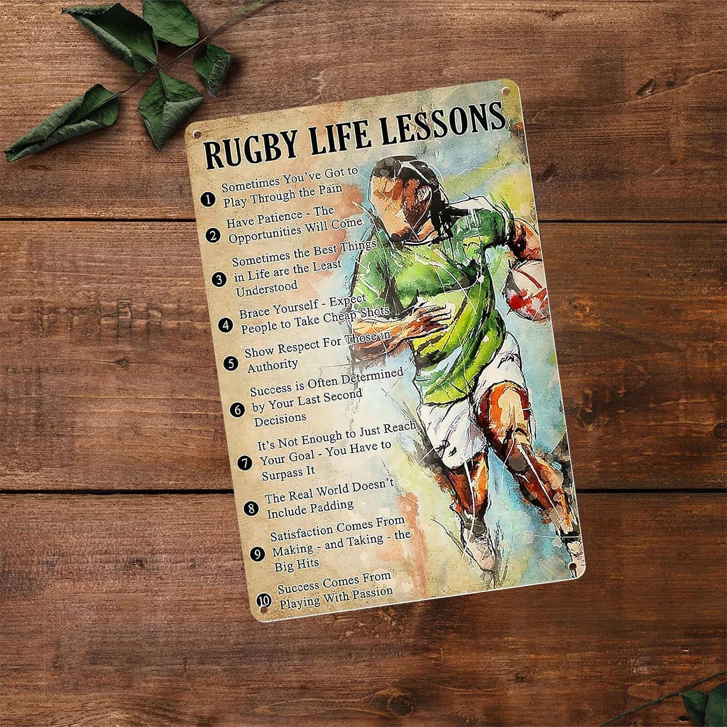 Cartel de Metal Lecciones de Vida Rugby 20x30 cm Vintage