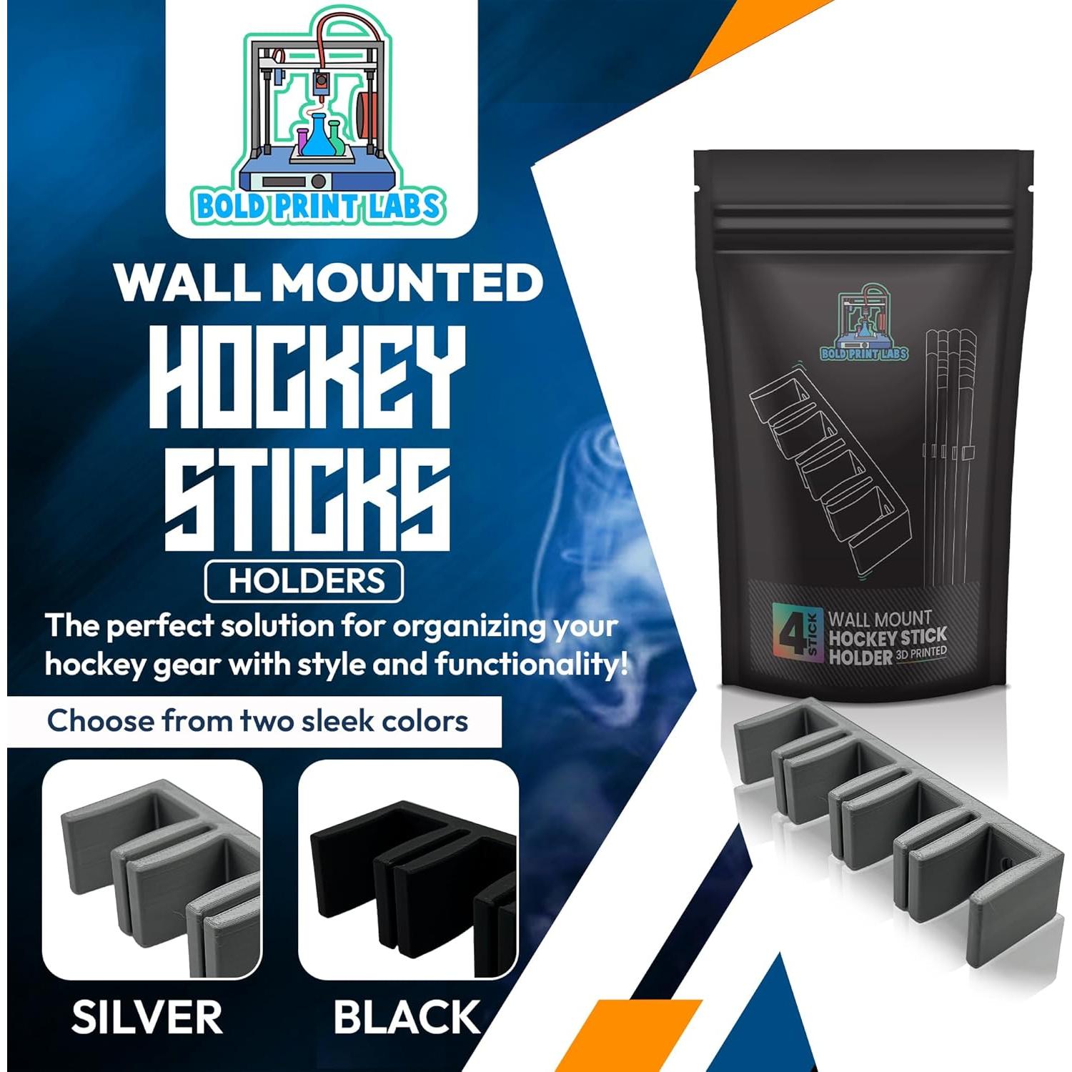 Soporte de Pared para 6 Palos de Hockey Bold Print Labs Negro