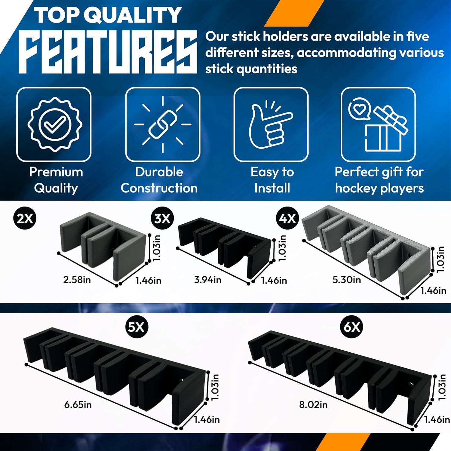 Soporte de Pared para 6 Palos de Hockey Bold Print Labs Negro