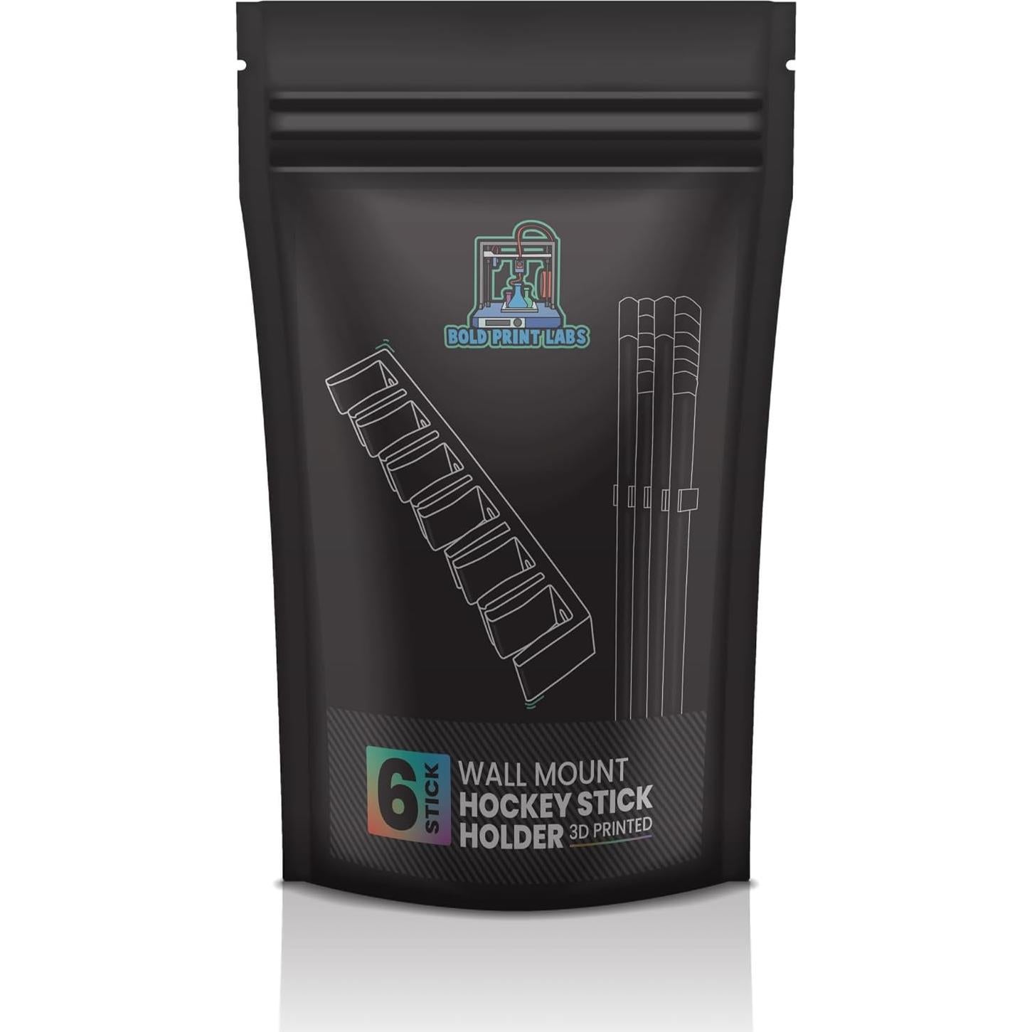 Soporte de Pared para 6 Palos de Hockey Bold Print Labs Negro