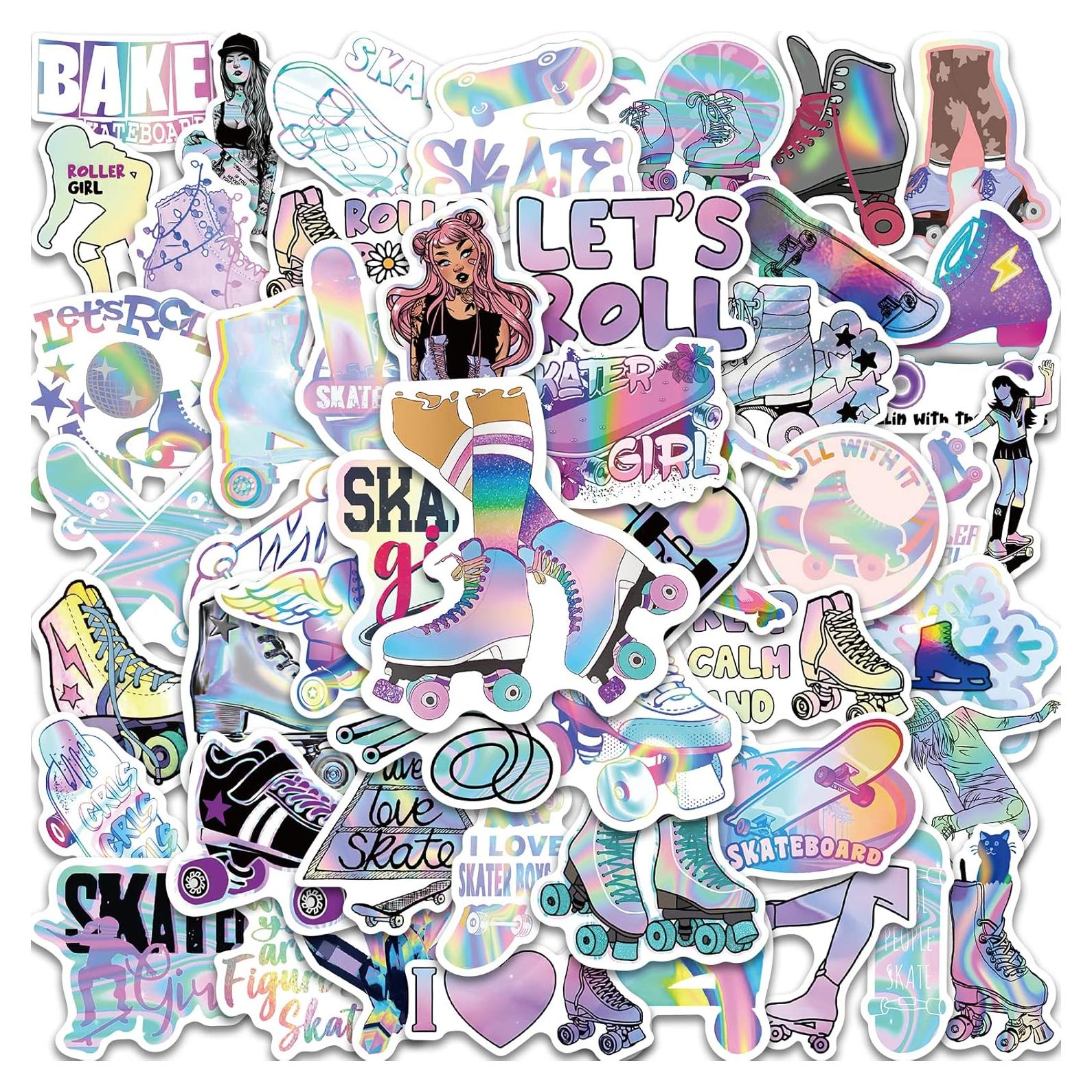 50 Calcomanías Holográficas Chica Patinadora TNCDJKPA