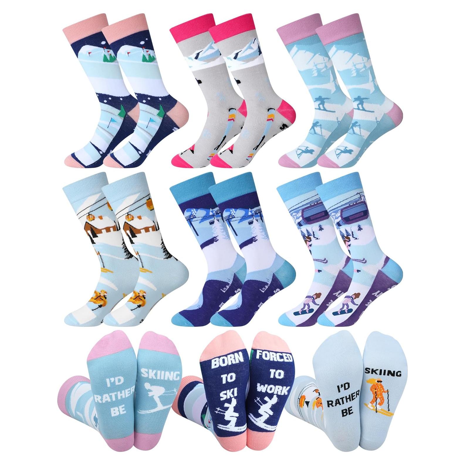 6 Pares de Calcetines Divertidos de Esquí para Mujeres