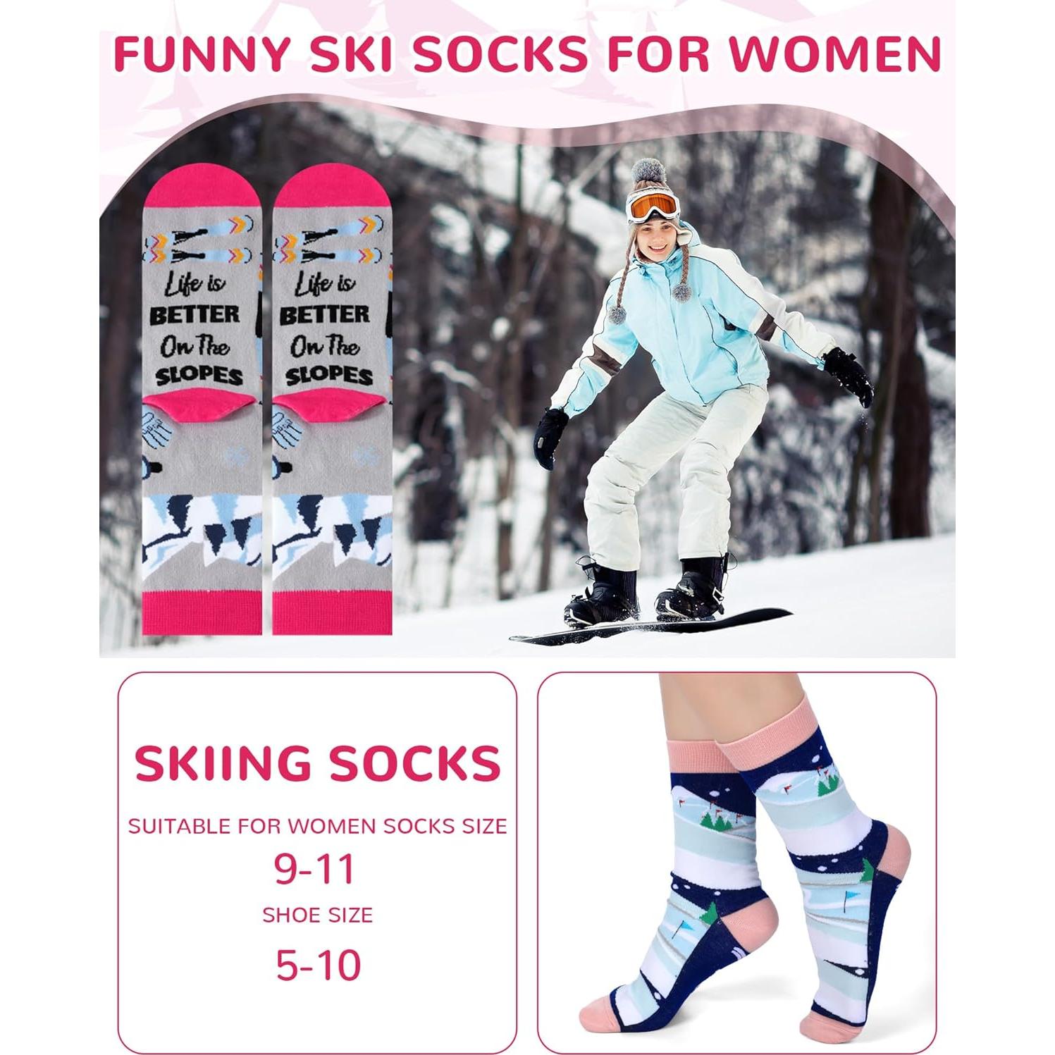 6 Pares de Calcetines Divertidos de Esquí para Mujeres