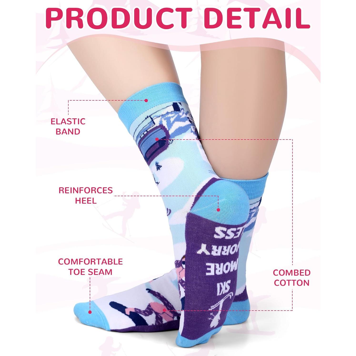 6 Pares de Calcetines Divertidos de Esquí para Mujeres