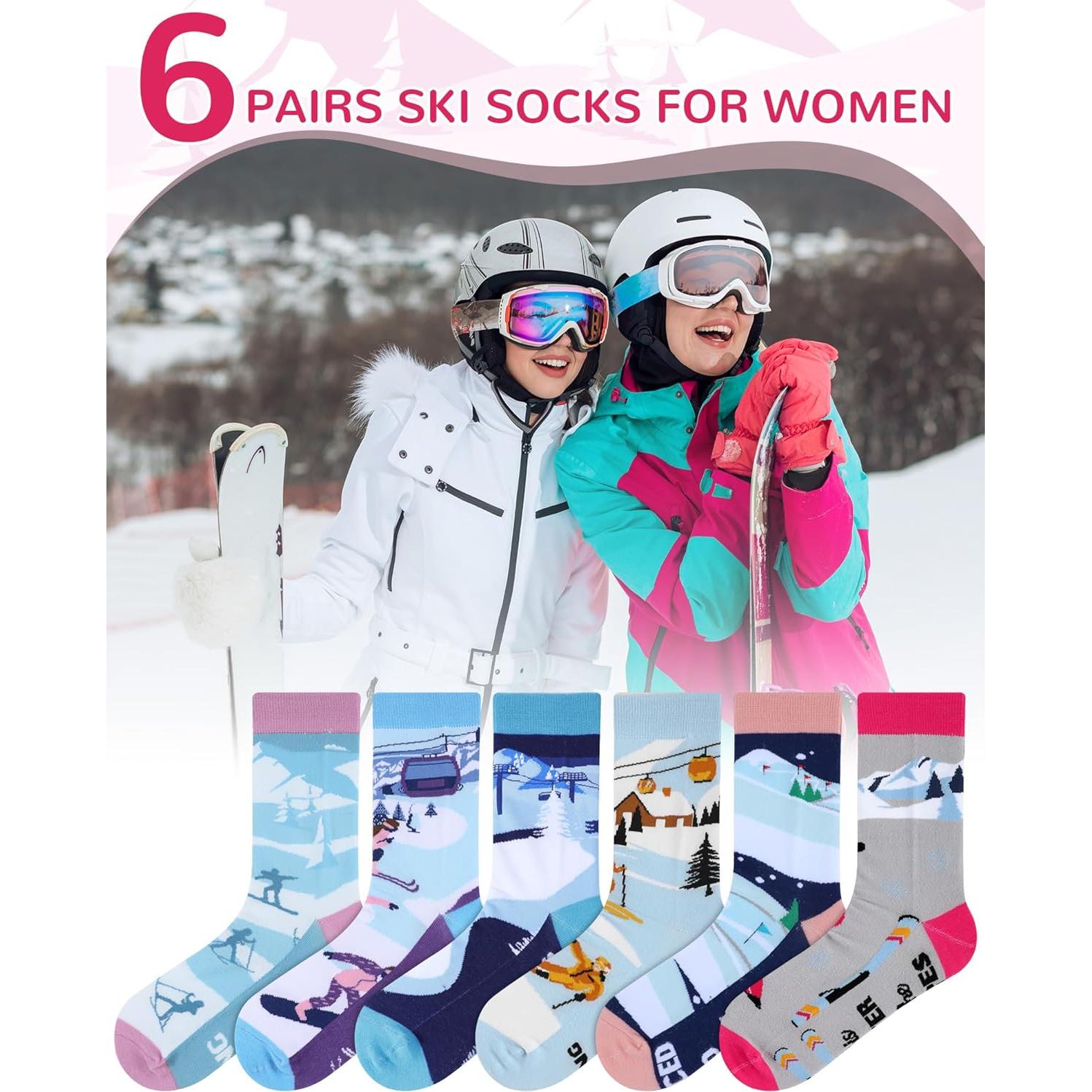 6 Pares de Calcetines Divertidos de Esquí para Mujeres