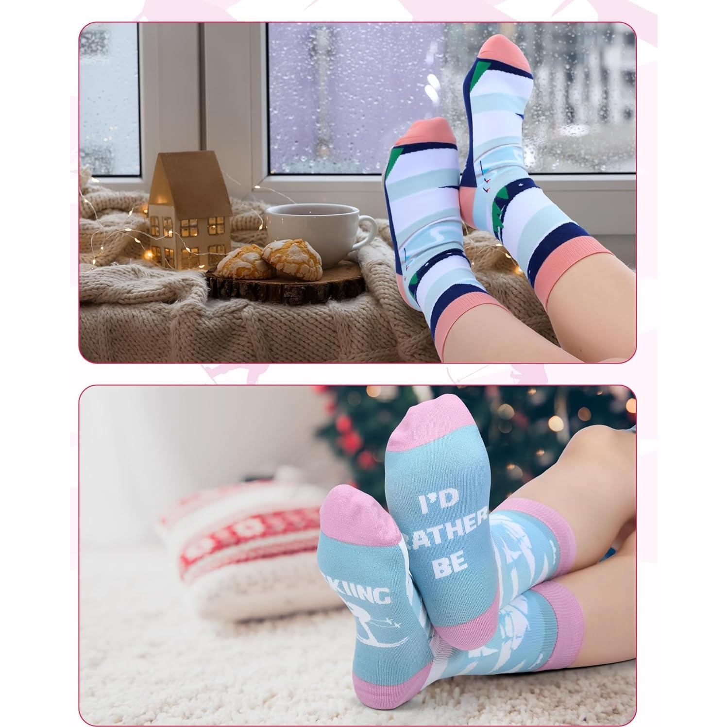 6 Pares de Calcetines Divertidos de Esquí para Mujeres