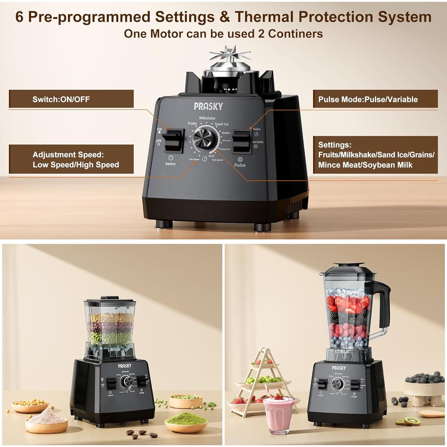 Mezclador PRASKY 2400W 2L 25000RPM Libre de BPA Gris