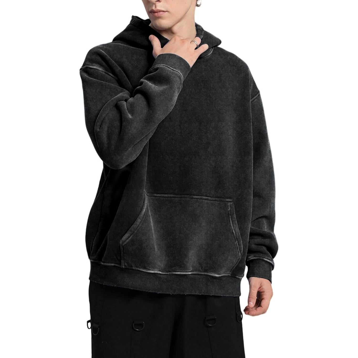 Sudadera Oversized FAIABLE Unisex Lavado Ácido Algodón Negro