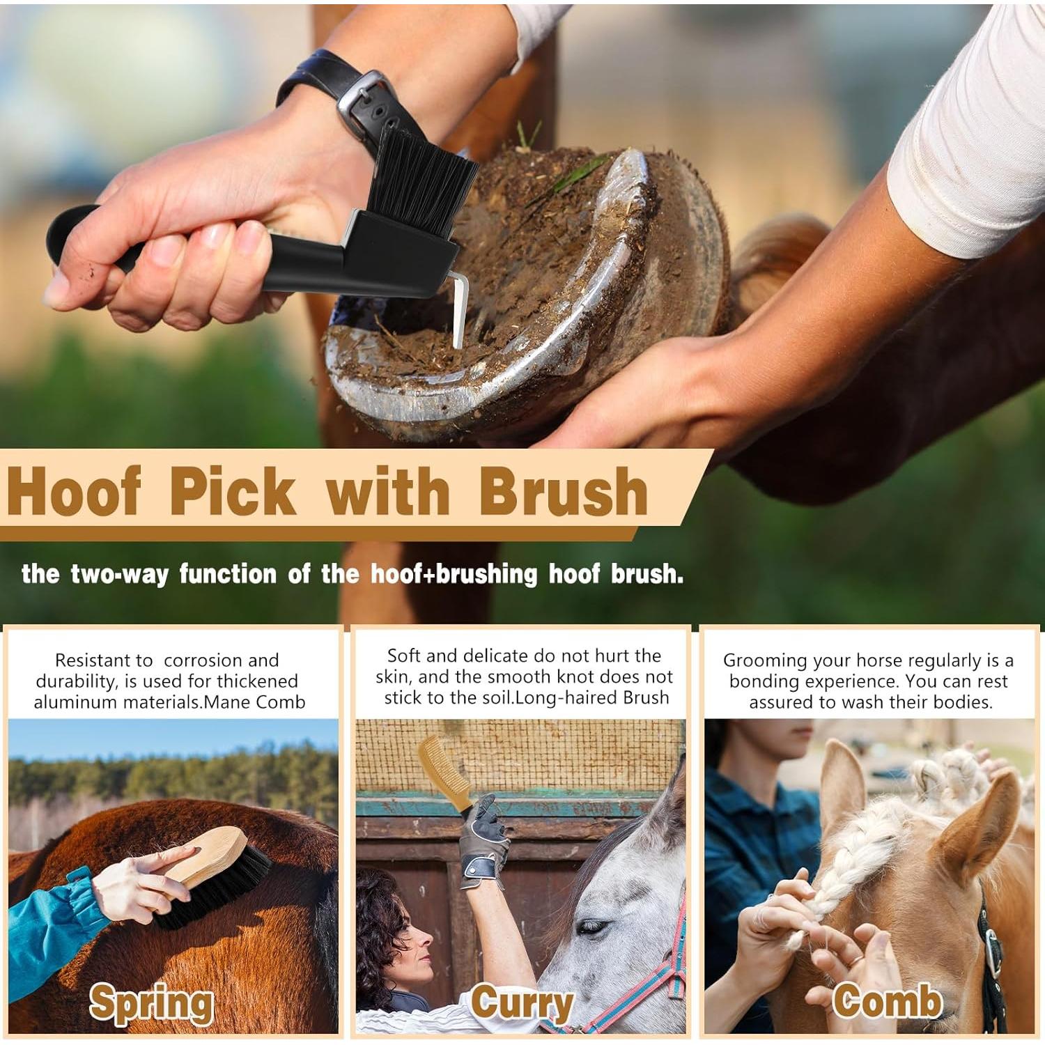 Kit de Cuidado de Caballos Abbylike 12 Piezas - Cepillos y Accesorios