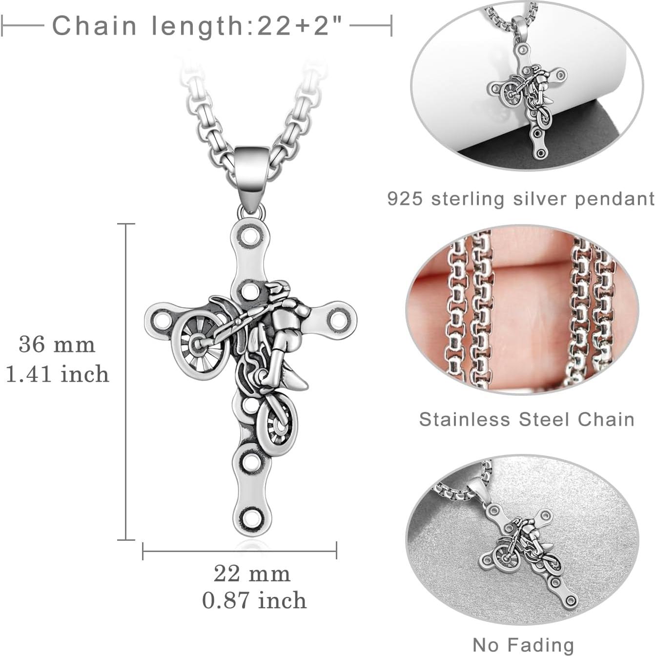 Collar de Cruz de Motocicleta en Plata Esterlina 925 para Hombres