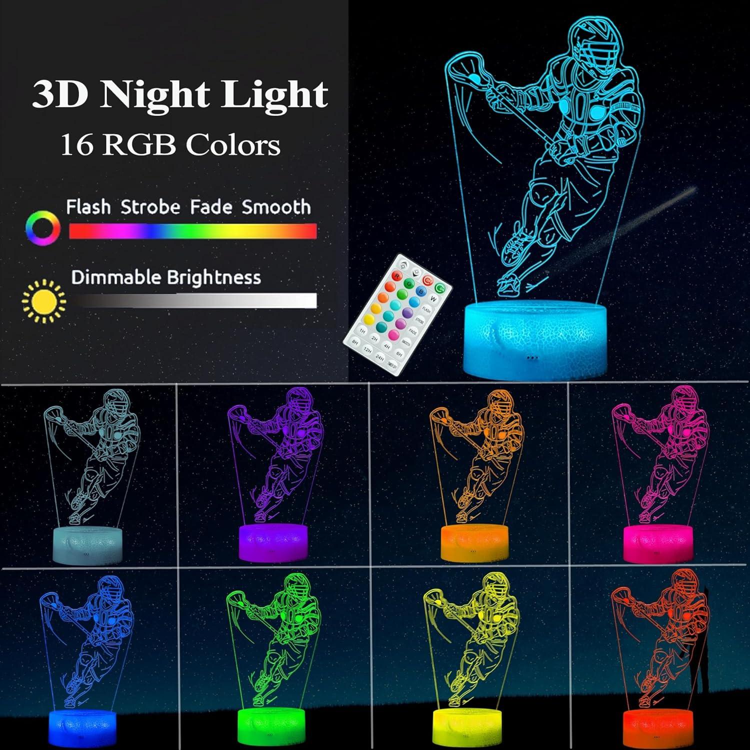 Luz Nocturna 3D Lacrosse con Control Remoto 16 Colores