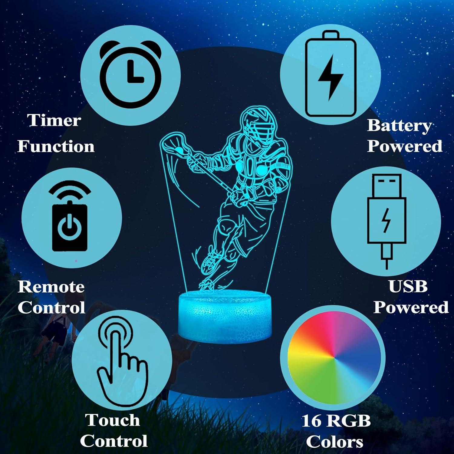 Luz Nocturna 3D Lacrosse con Control Remoto 16 Colores