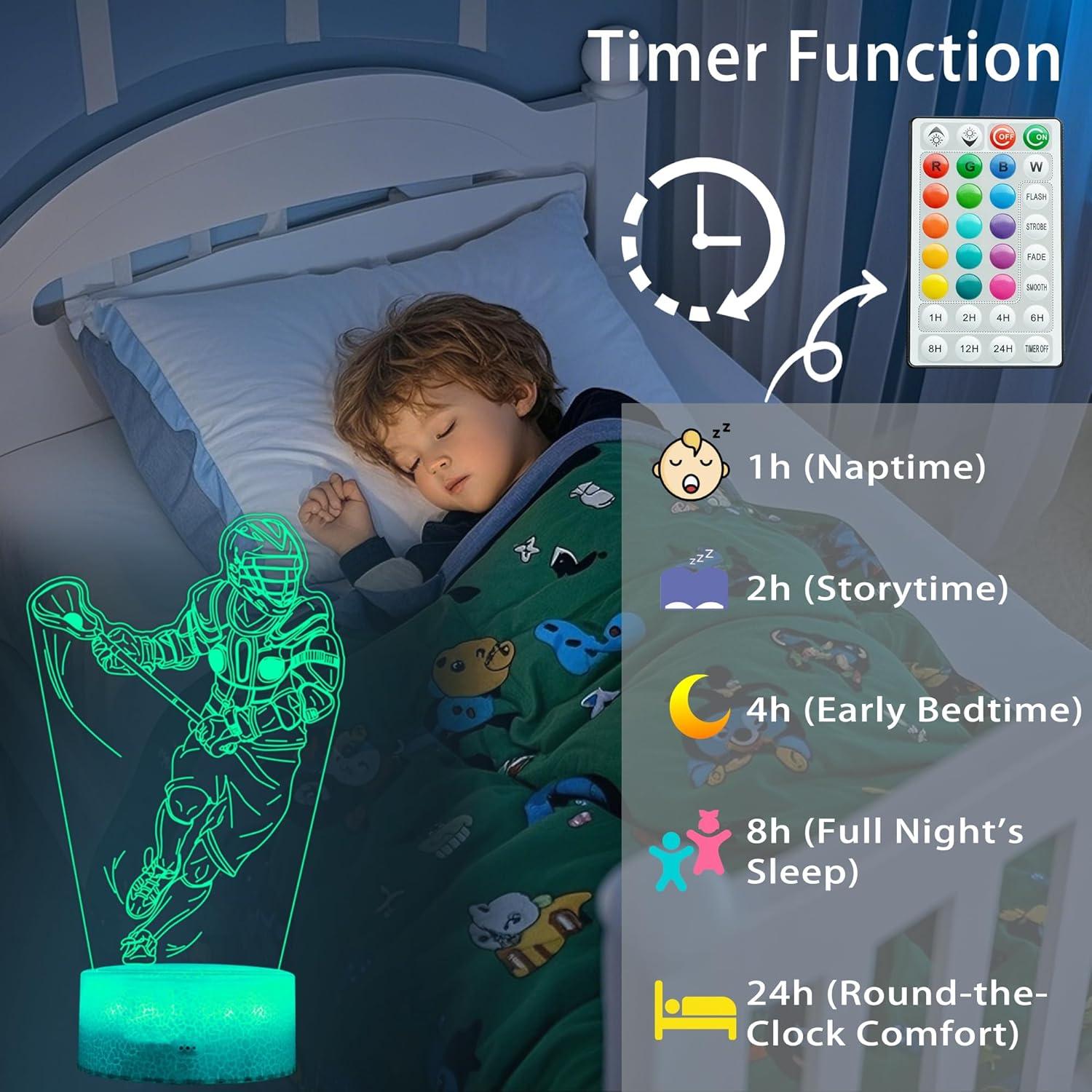 Luz Nocturna 3D Lacrosse con Control Remoto 16 Colores