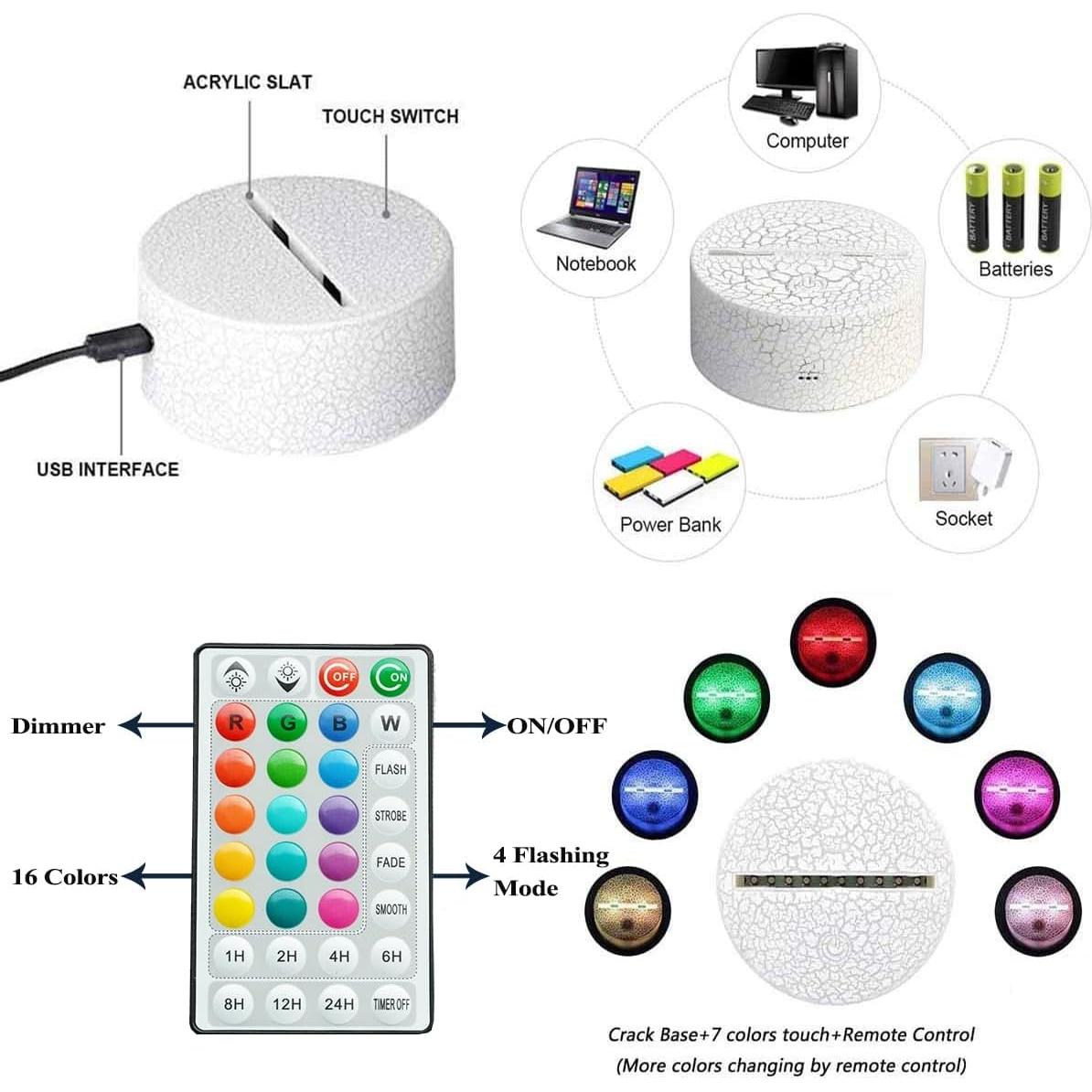 Luz Nocturna 3D Lacrosse con Control Remoto 16 Colores