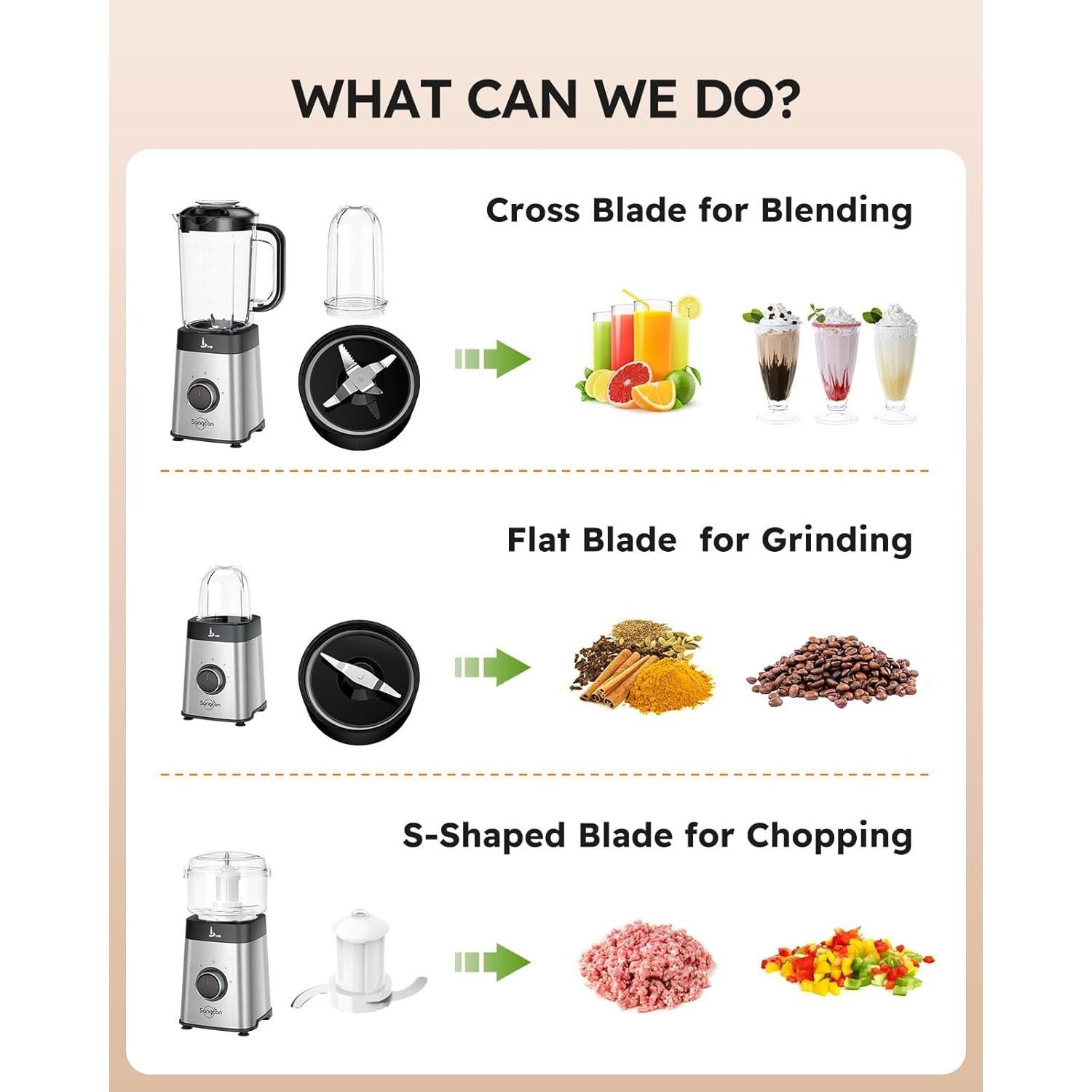 Licuadora Sangcon 5 en 1 Acero Inoxidable 40 oz y 17 oz