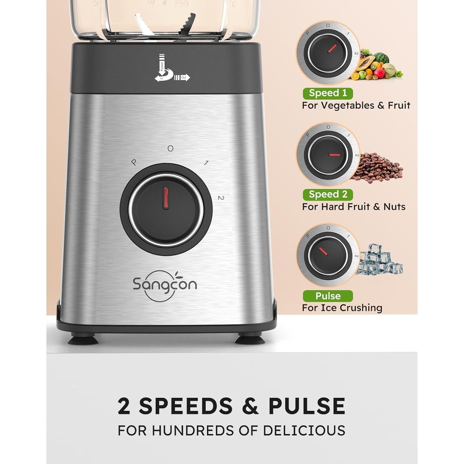 Licuadora Sangcon 5 en 1 Acero Inoxidable 40 oz y 17 oz