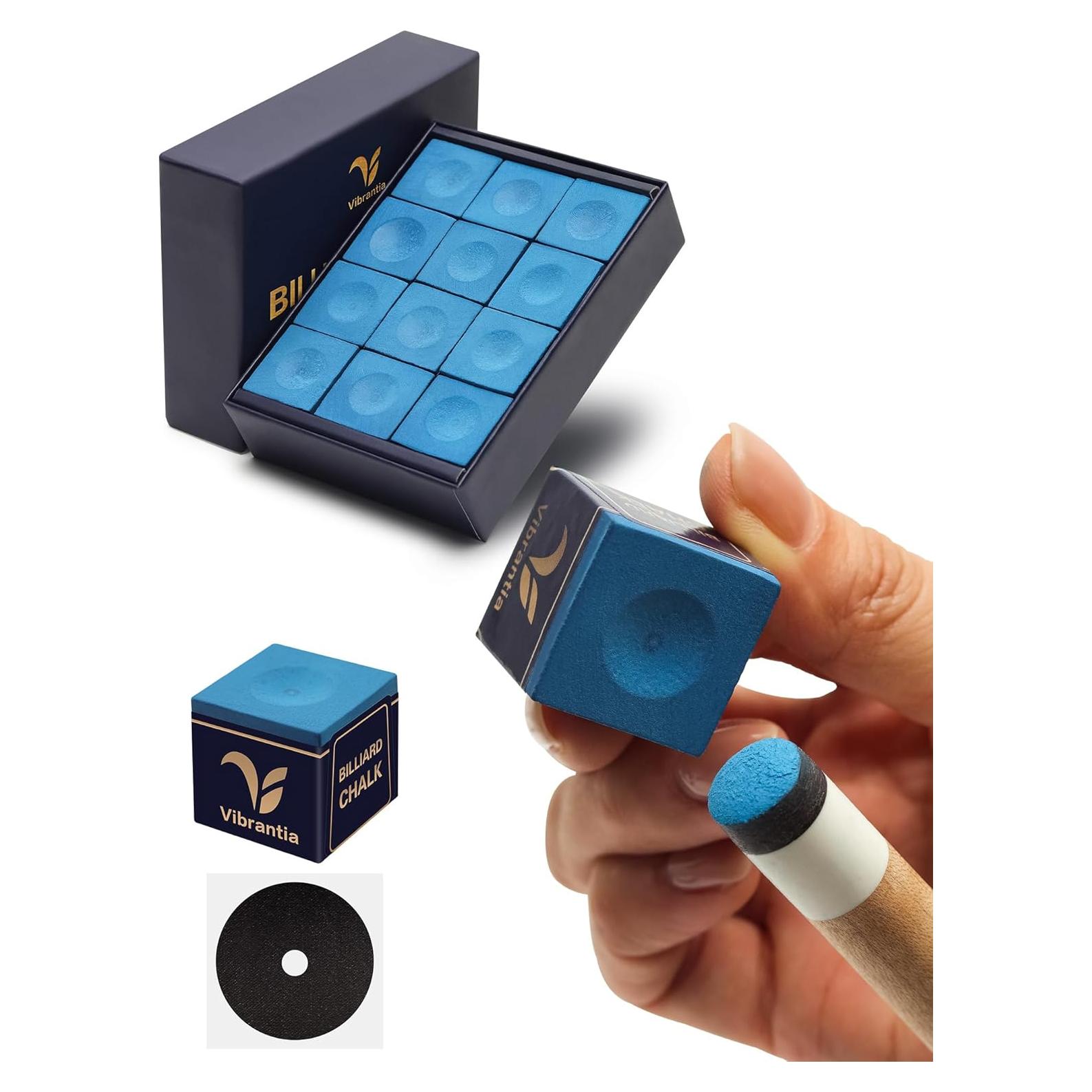 Tiza de Billar VIBRANTIA VB-12, 12 Cubos Azul, Bajo Polvo