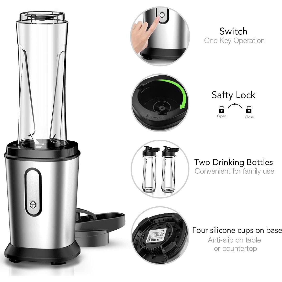 Batidora de Smoothie JIPPCL 600ml con 2 Botellas 20oz Libre BPA