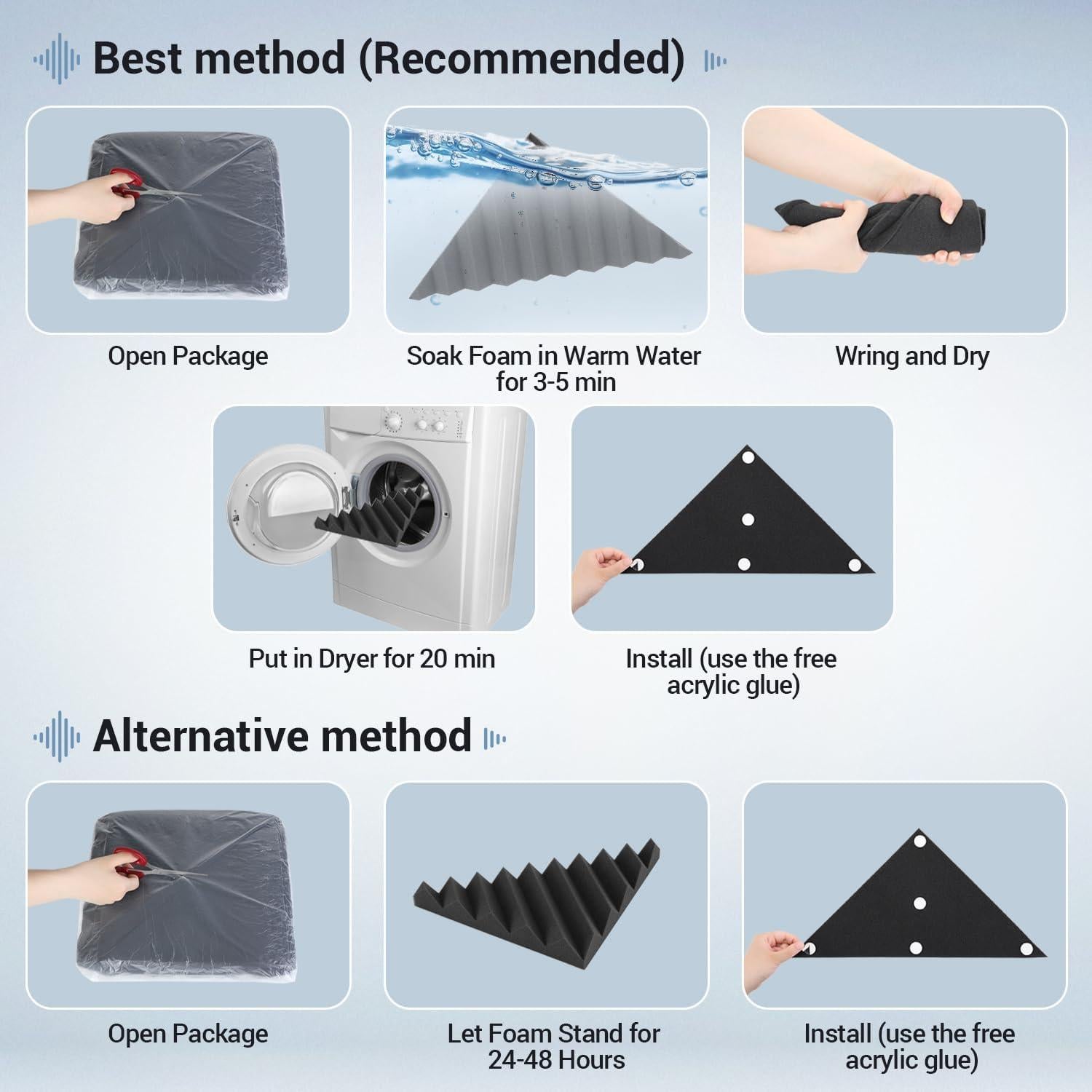 Paquete de 48 Paneles Acústicos Ohuhu 5x30 cm Aislantes Sonido