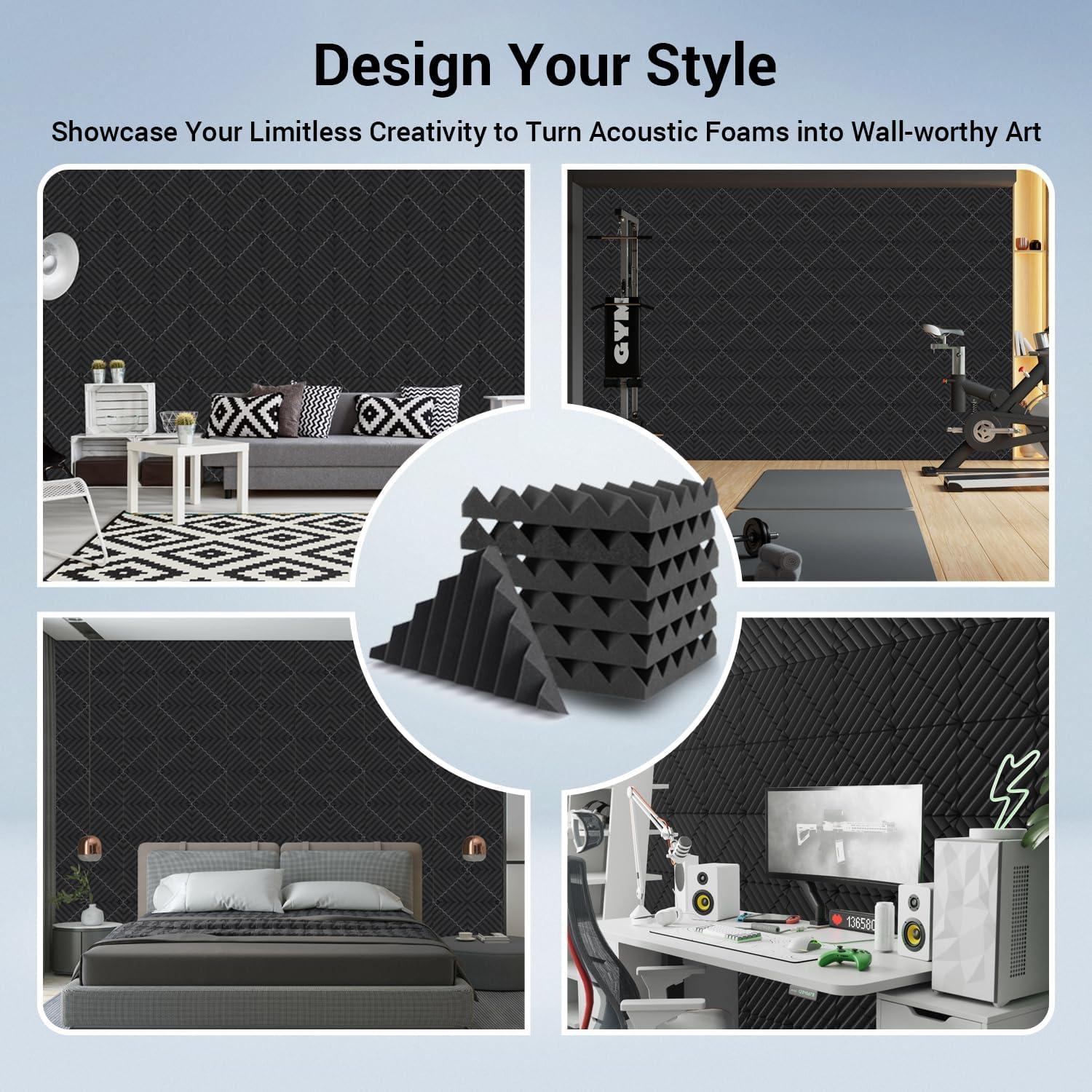 Paquete de 48 Paneles Acústicos Ohuhu 5x30 cm Aislantes Sonido