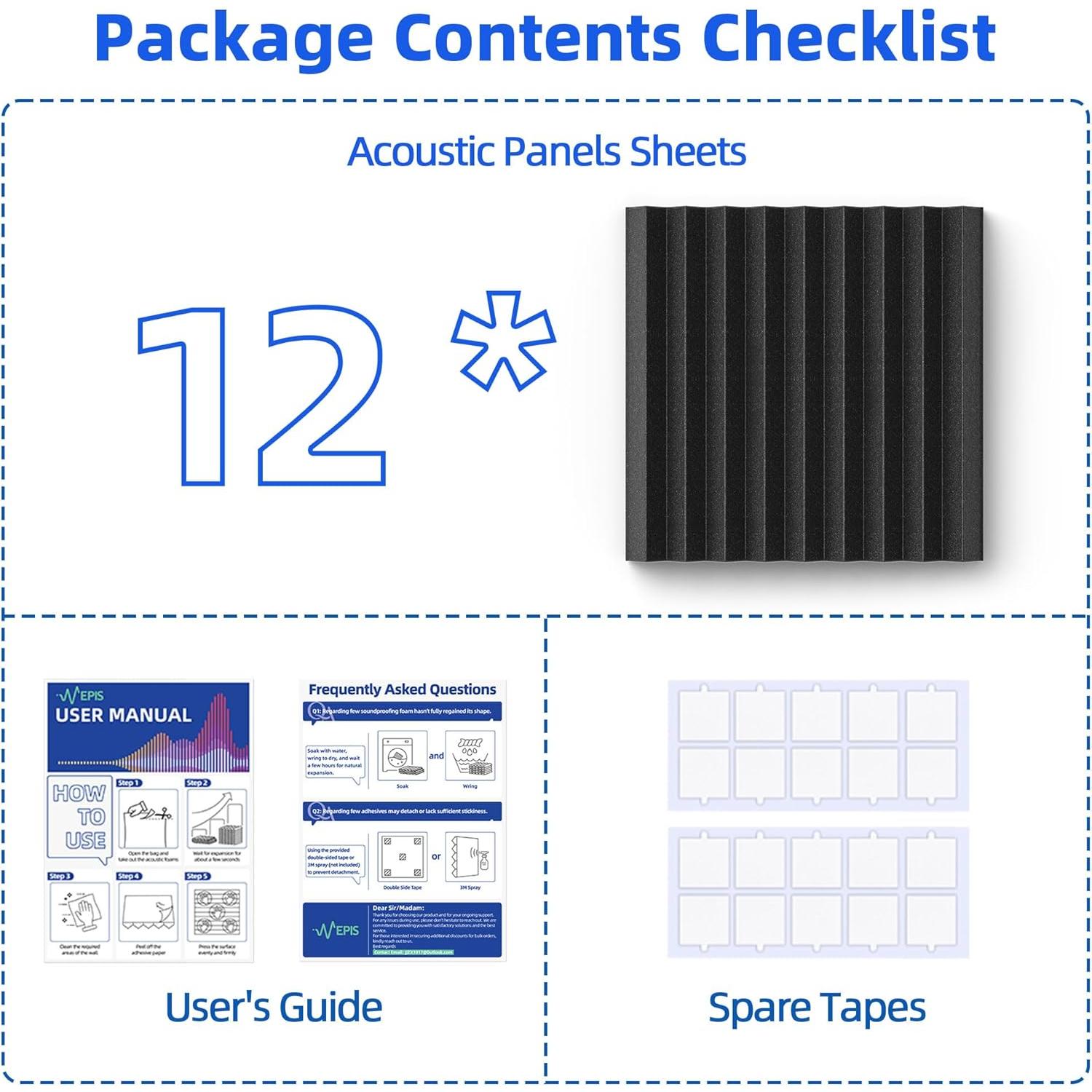 Paquete de 12 Paneles Acústicos Aislantes GUANGZHOU 3" Negro